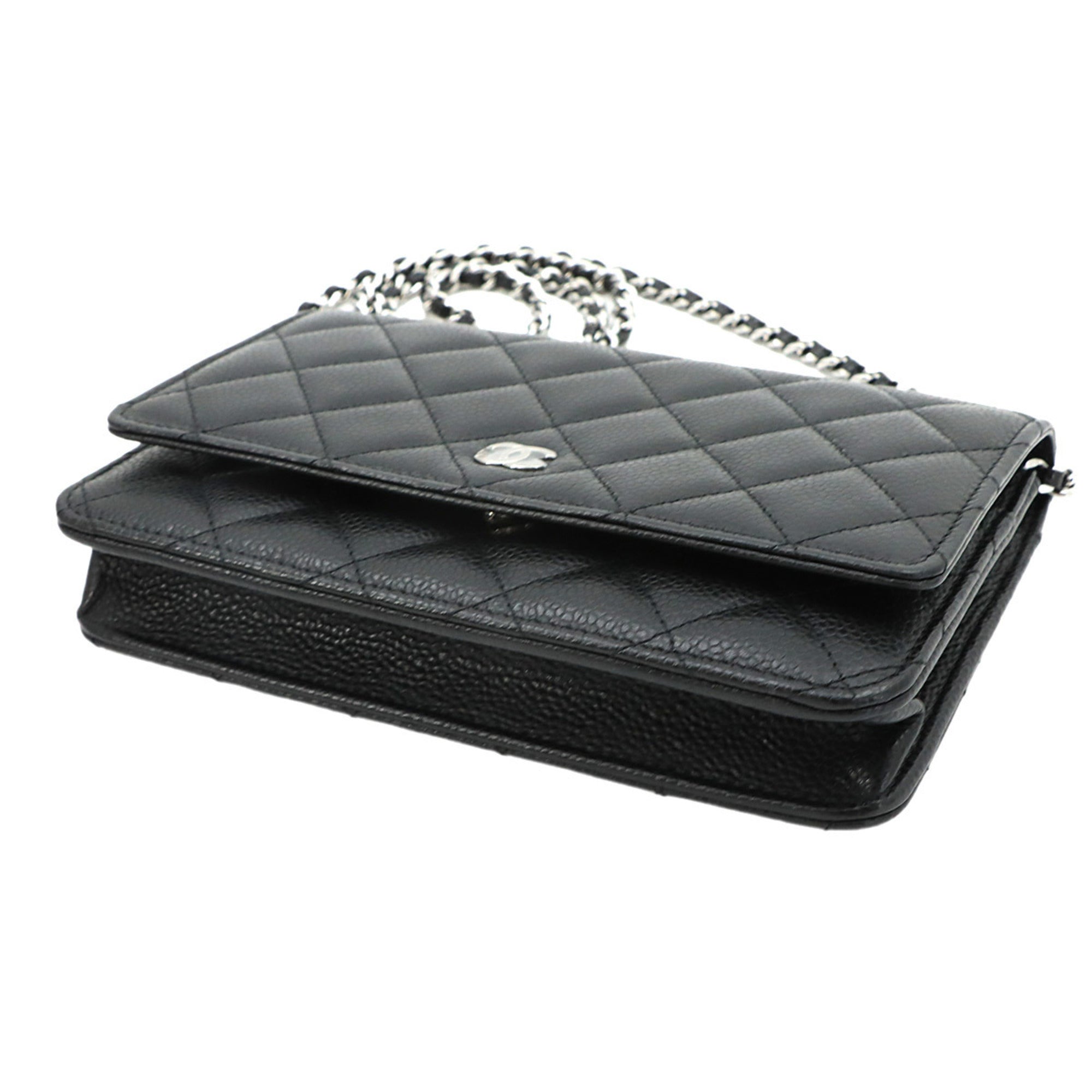 Chanel Black Grained Calfskin Chain/Shoulder Wallet (Pre-Owned)