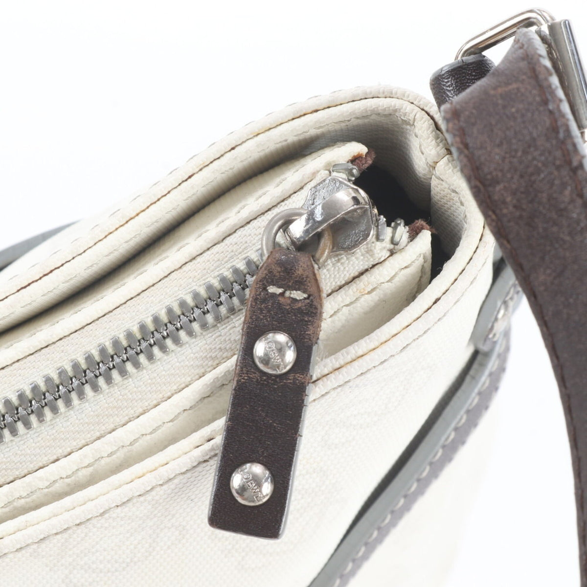 Loewe Brown White Leather Coated Canvas Crossbody Bag Handbag Shoulder Bag Tote Bag (Pre-Owned)