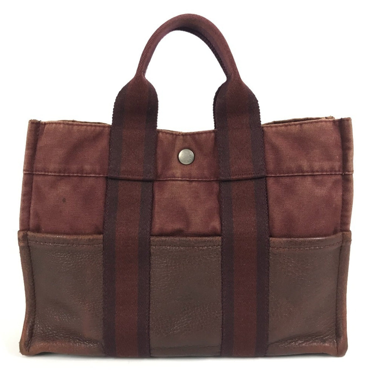 Hermes Red Color Wine Canvas Leather Handbag Tote Bag (Pre-Owned)