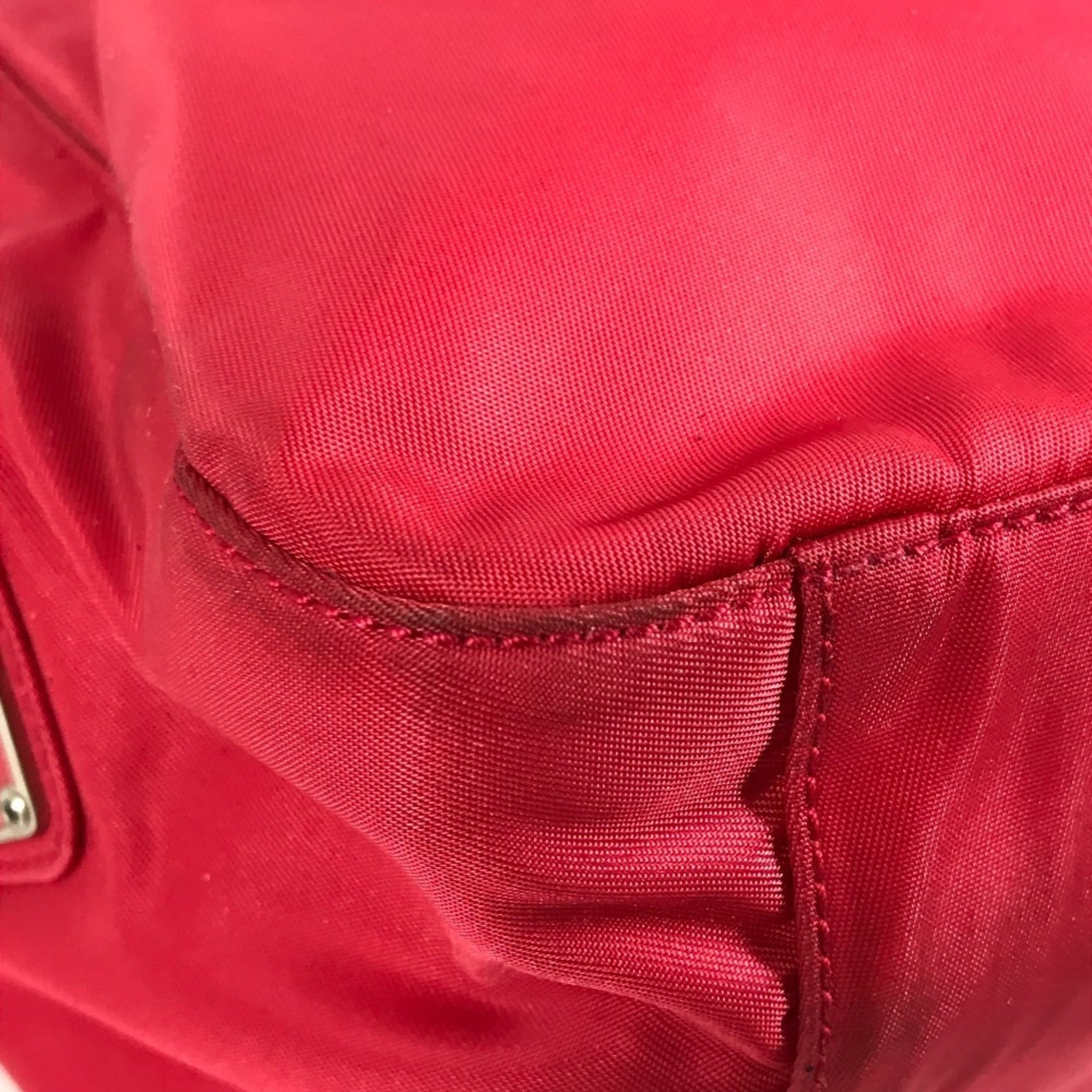 Prada Red Color Nylon Handbag Shoulder Bag (Pre-Owned)