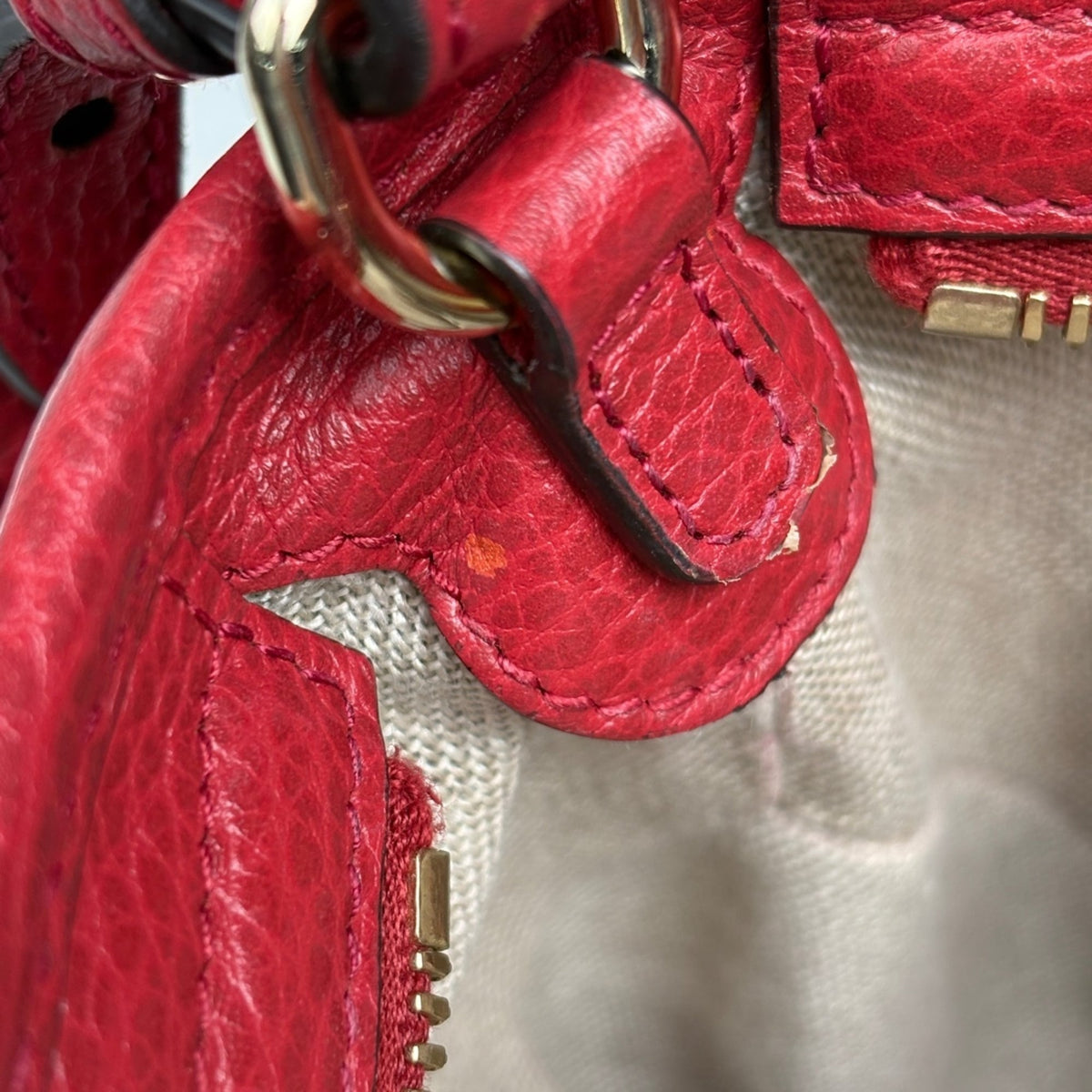 Gucci Beige Red Color Gg Canvas Leather Handbag (Pre-Owned)