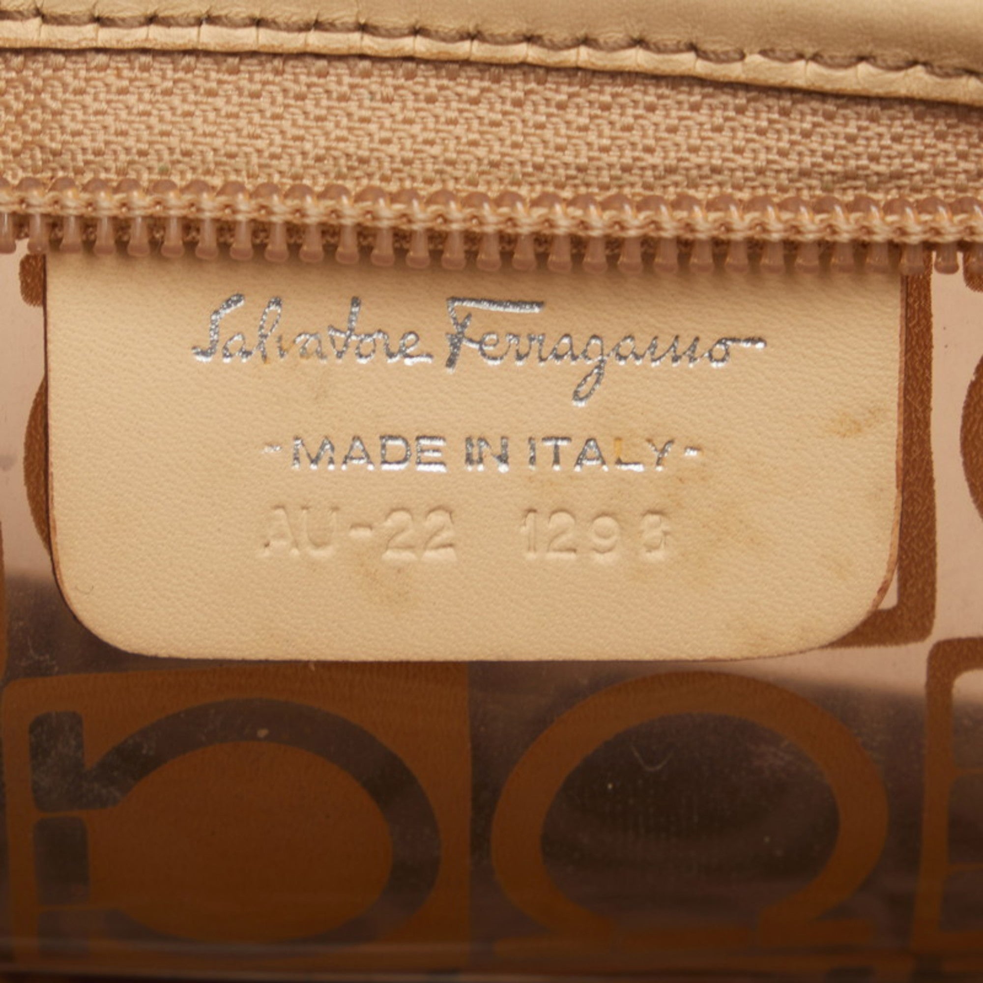 Salvatore Ferragamo Gancini Beige Brown Vinyl Pouch (Pre-Owned)