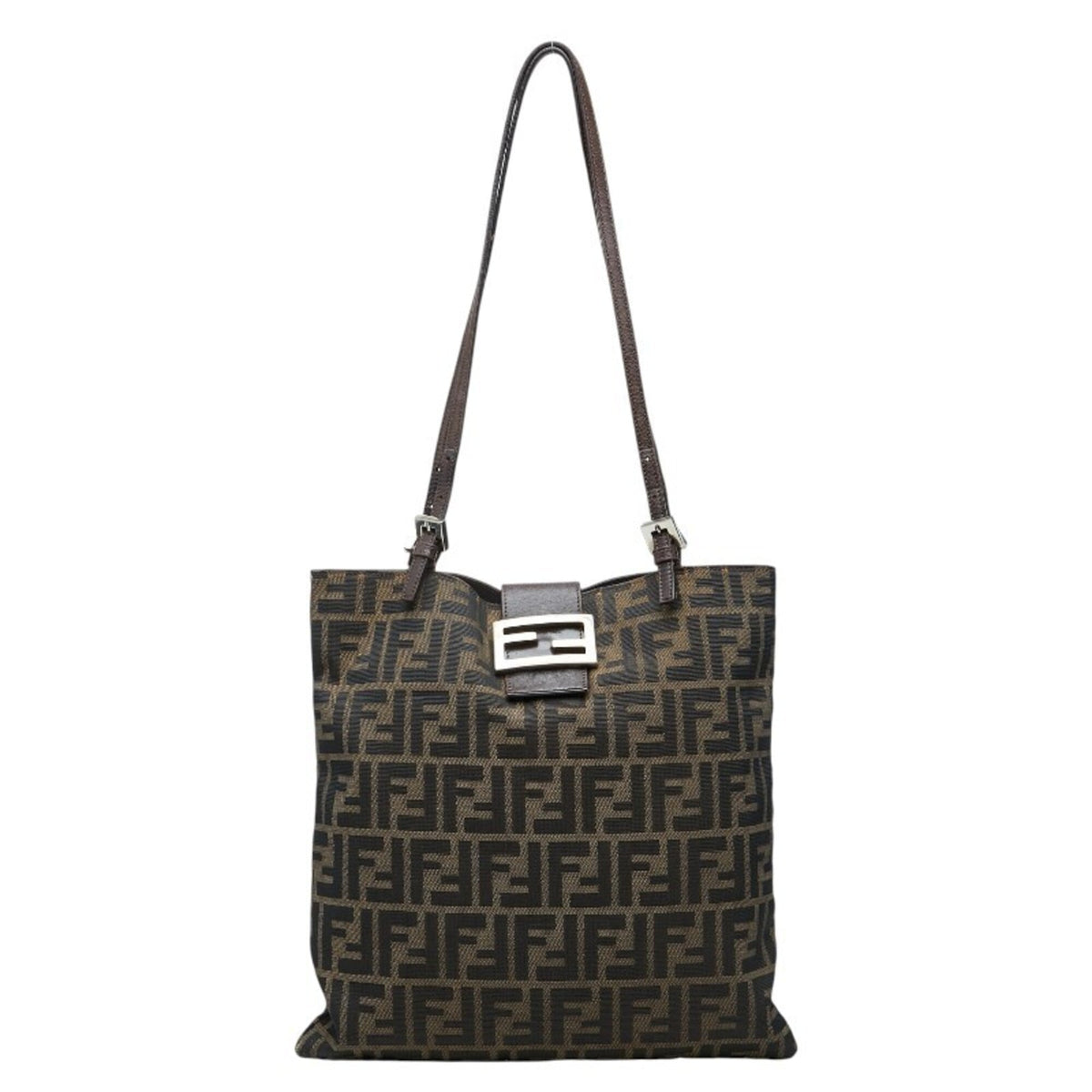 Fendi Brown Canvas Leather Shoulder Bag Tote Bag (Pre-Owned)