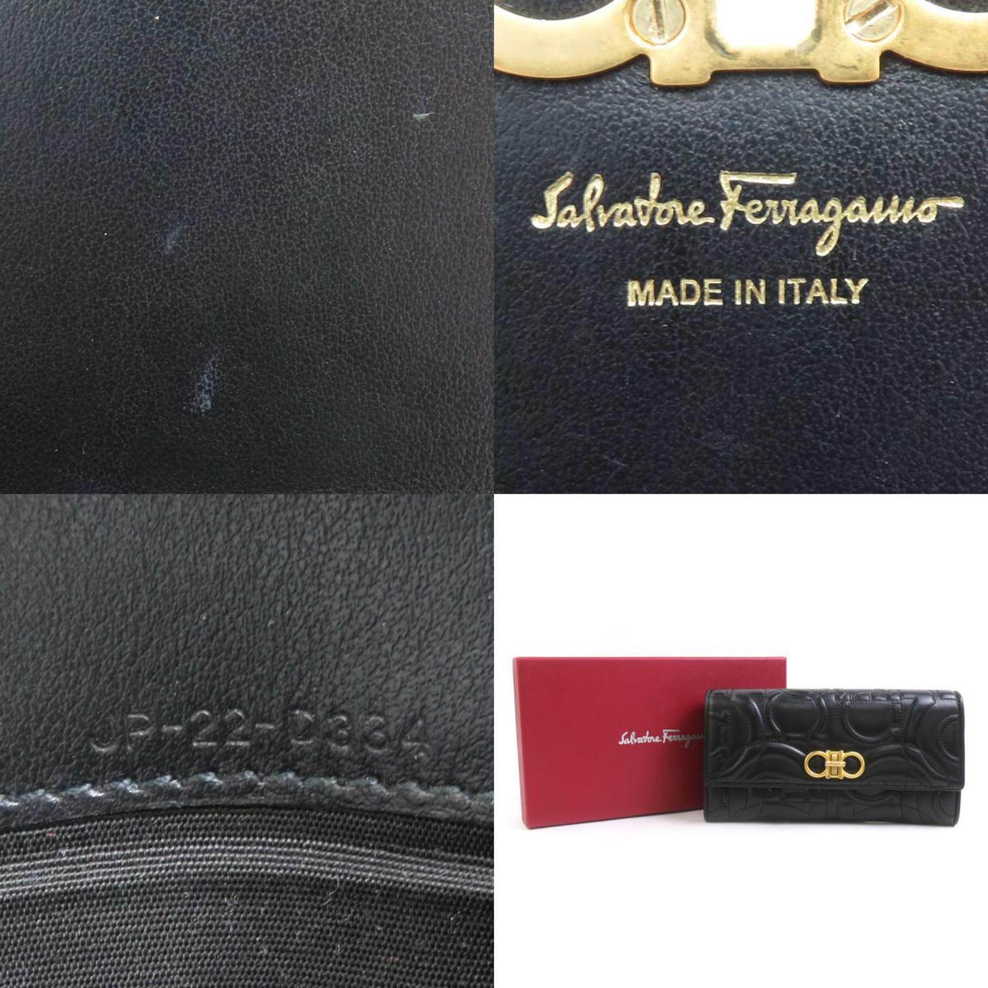 Salvatore Ferragamo Black Leather Long Wallet (Bi-Fold) (Pre-Owned)