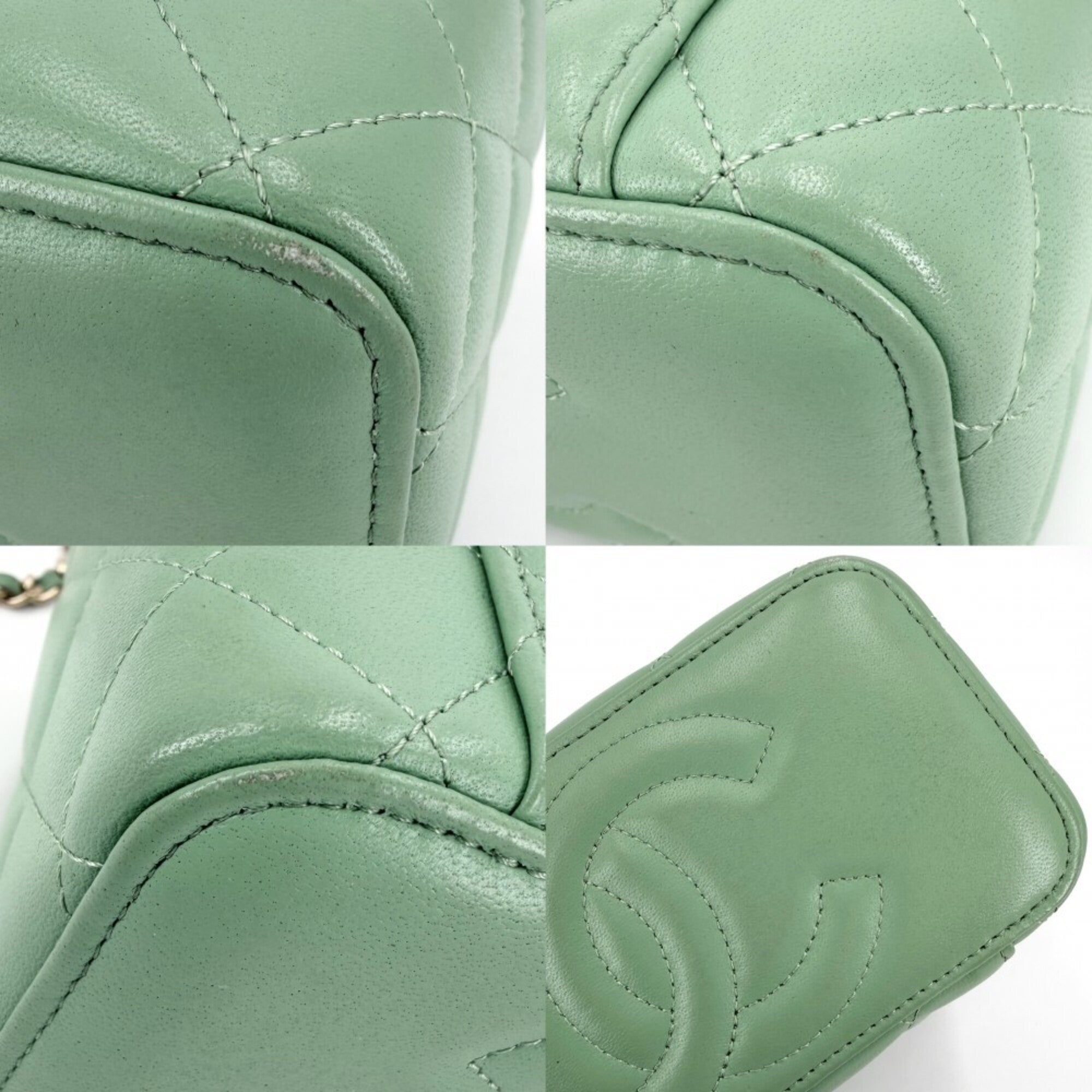 Chanel Green Leather Handbag Pochette Shoulder Bag Vanity Bag (Pre-Owned)