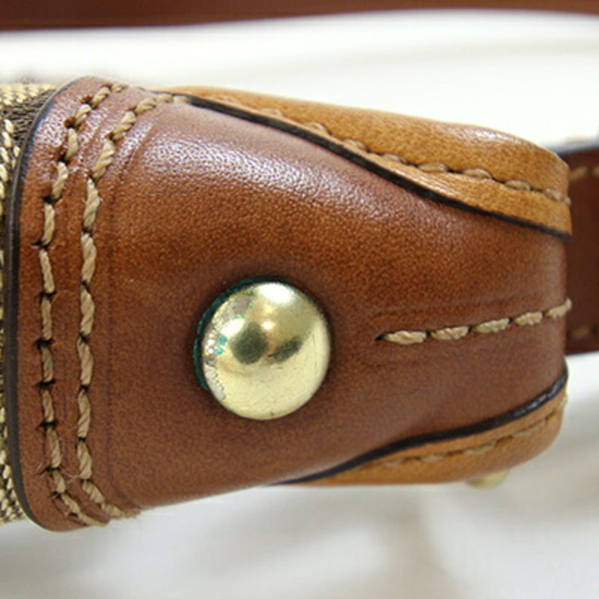 Coach Signature Beige Beige Brown Light Brown Canvas Leather Handbag Shoulder Bag (Pre-Owned)