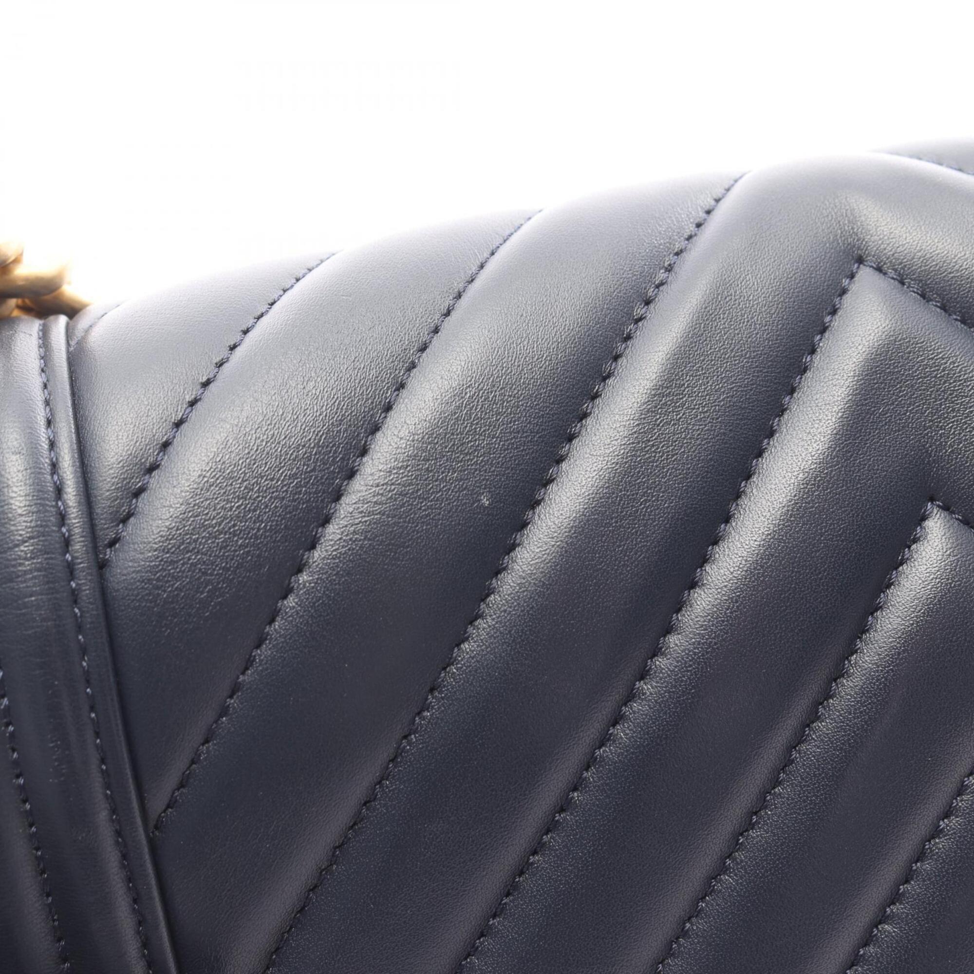 Chanel Navy Leather Handbag Shoulder Bag (Pre-Owned)