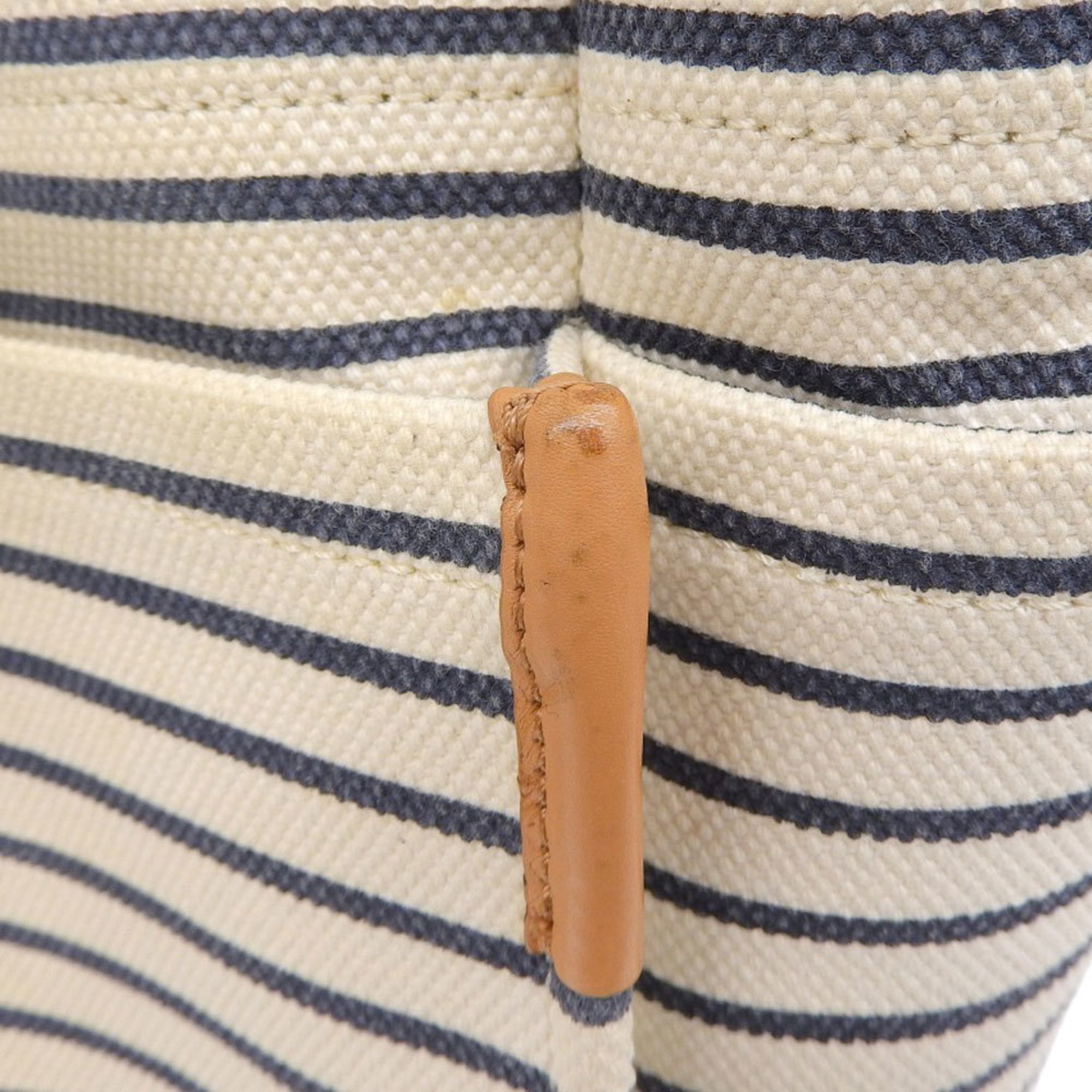 Tory Burch Navy White Canvas Handbag Tote Bag (Pre-Owned)