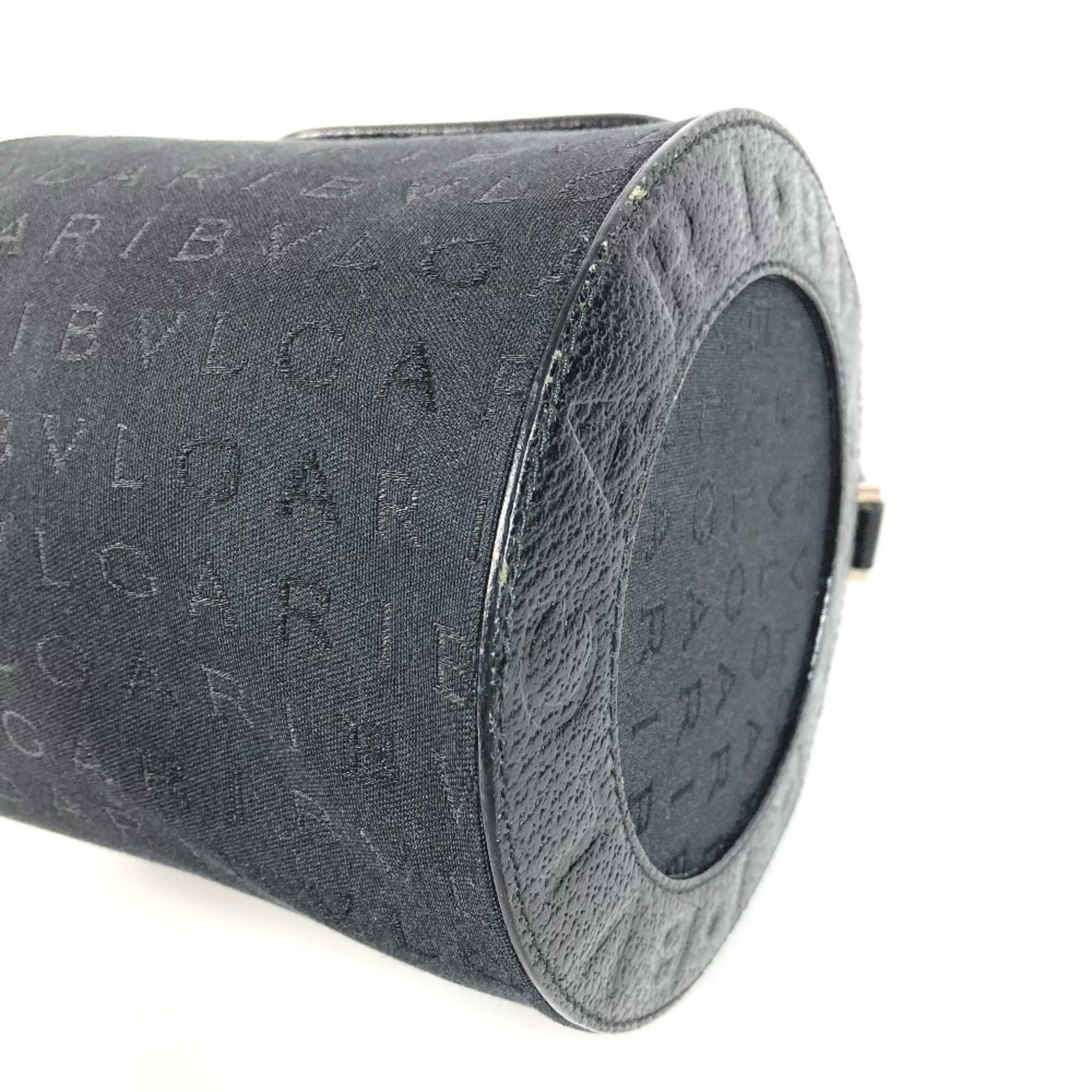 Bvlgari Black Leather Canvas Handbag Shoulder Bag (Pre-Owned)