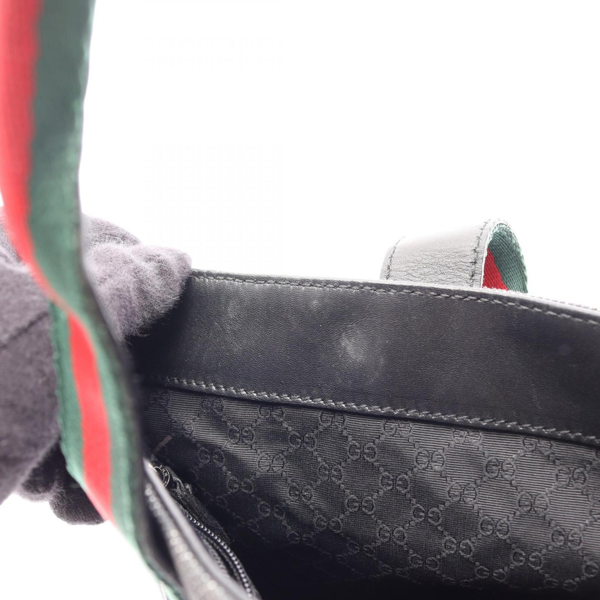 Gucci Black Green Red Color Canvas Leather Handbag (Pre-Owned)