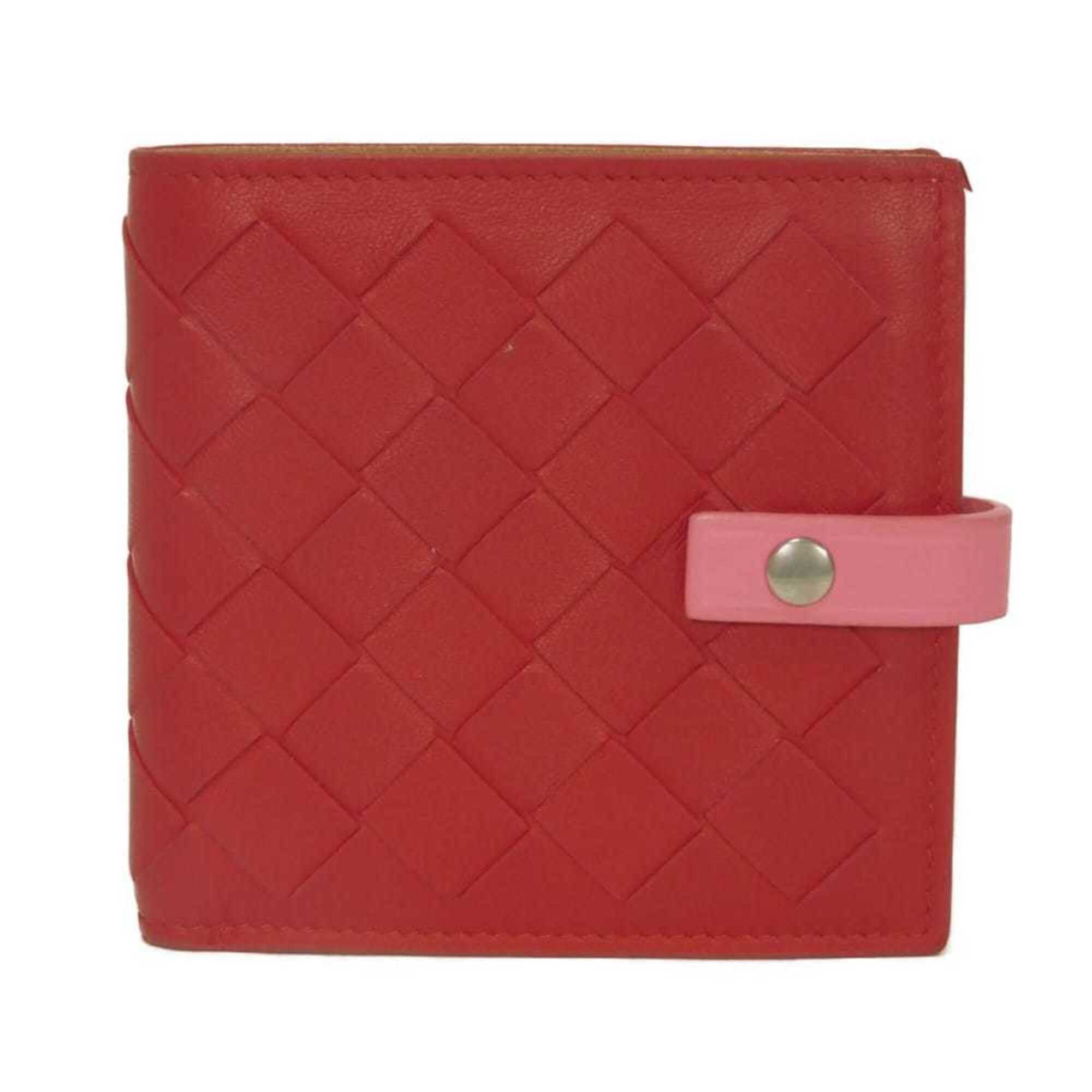 Bottega Veneta Intrecciato Red Color Leather Long Bill Wallet (Bi-Fold) (Pre-Owned)