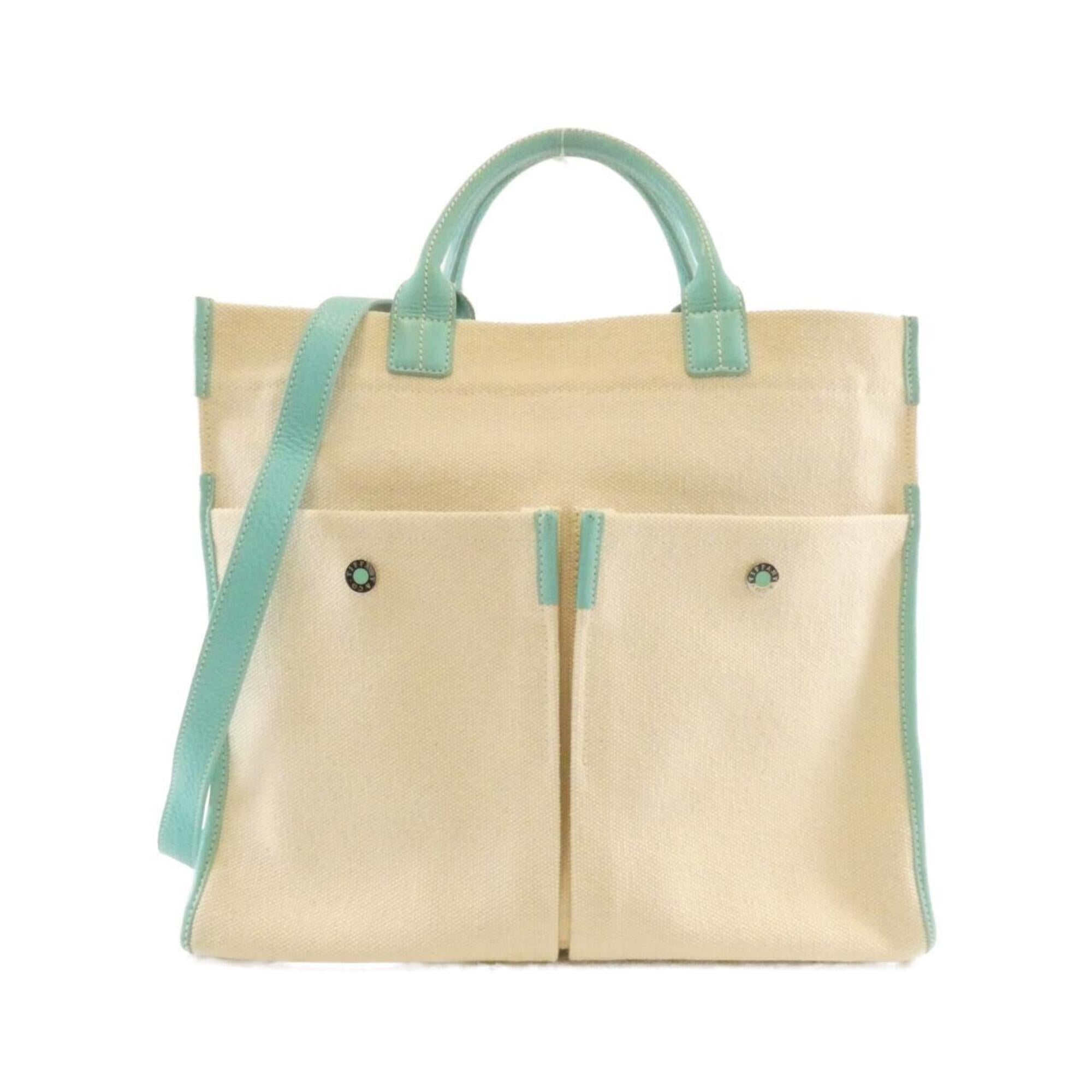 Tiffany Beige Tiffany Blue Canvas Leather Handbag (Pre-Owned)