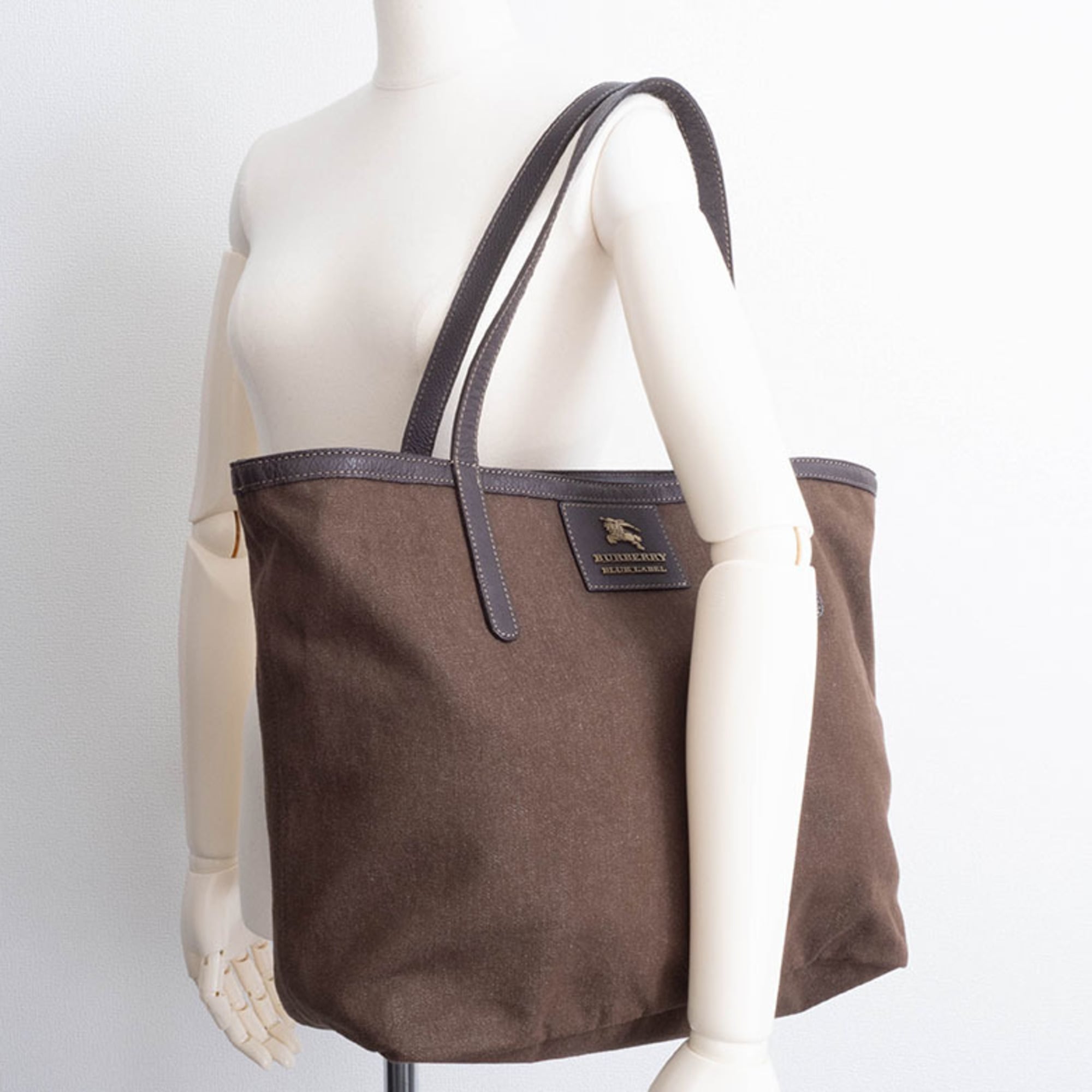 Burberry Brown Multi-Color Canvas Wool Felt Tote Bag (Pre-Owned)