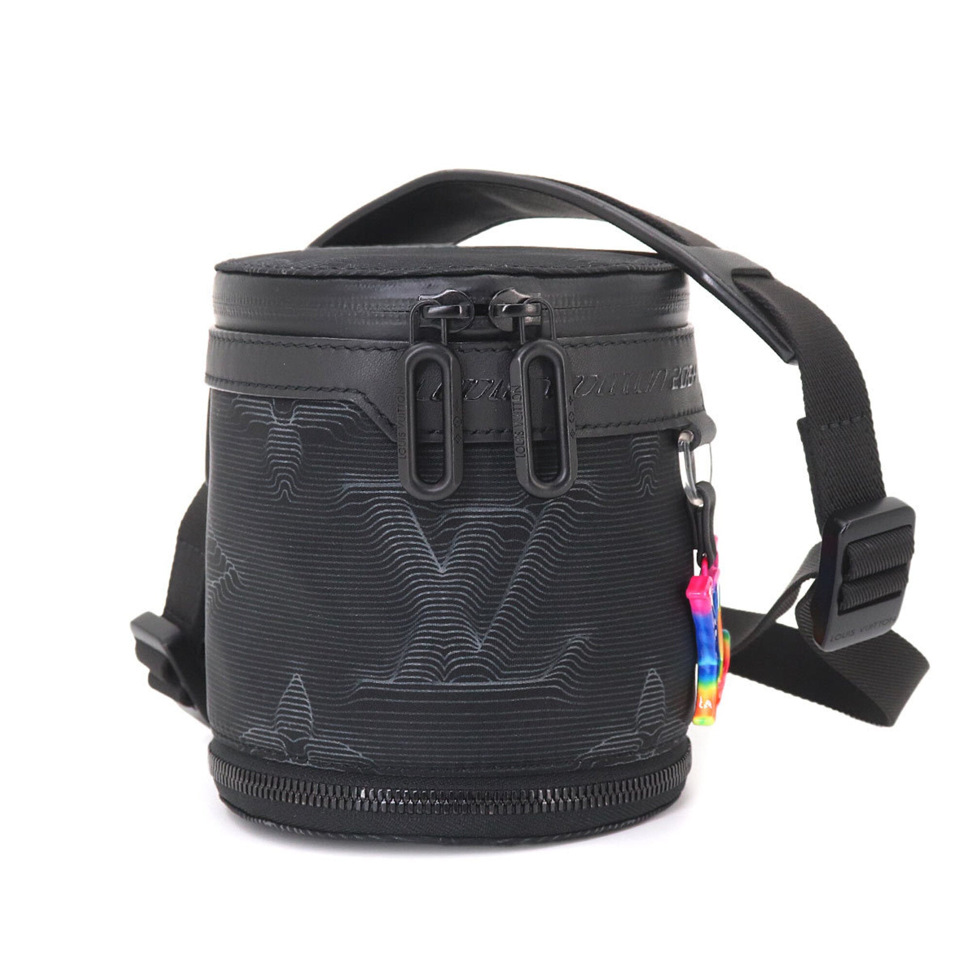 Louis Vuitton Black Gray Nylon Leather Handbag Shoulder Bag (Pre-Owned)