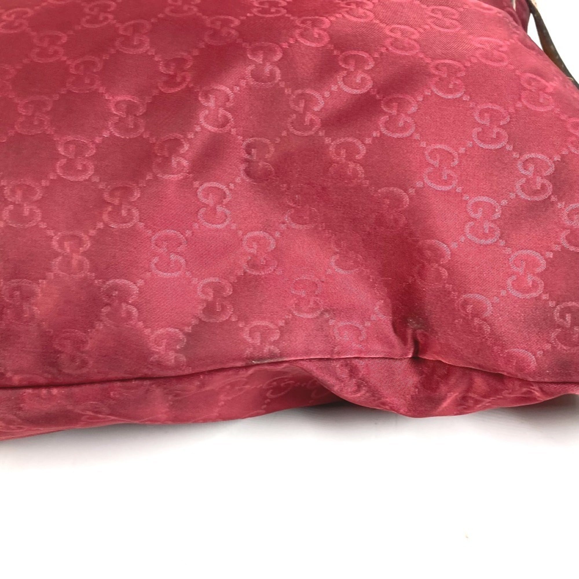 Gucci Red Color Leather Nylon Handbag Shoulder Bag Tote Bag (Pre-Owned)