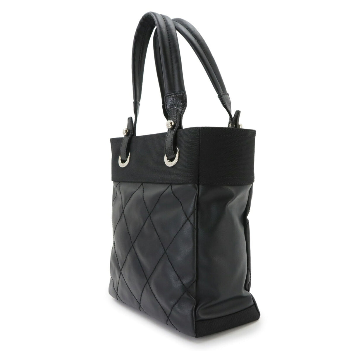 Chanel Paris Biarritz Black Nylon Pvc Leather Handbag Tote Bag (Pre-Owned)