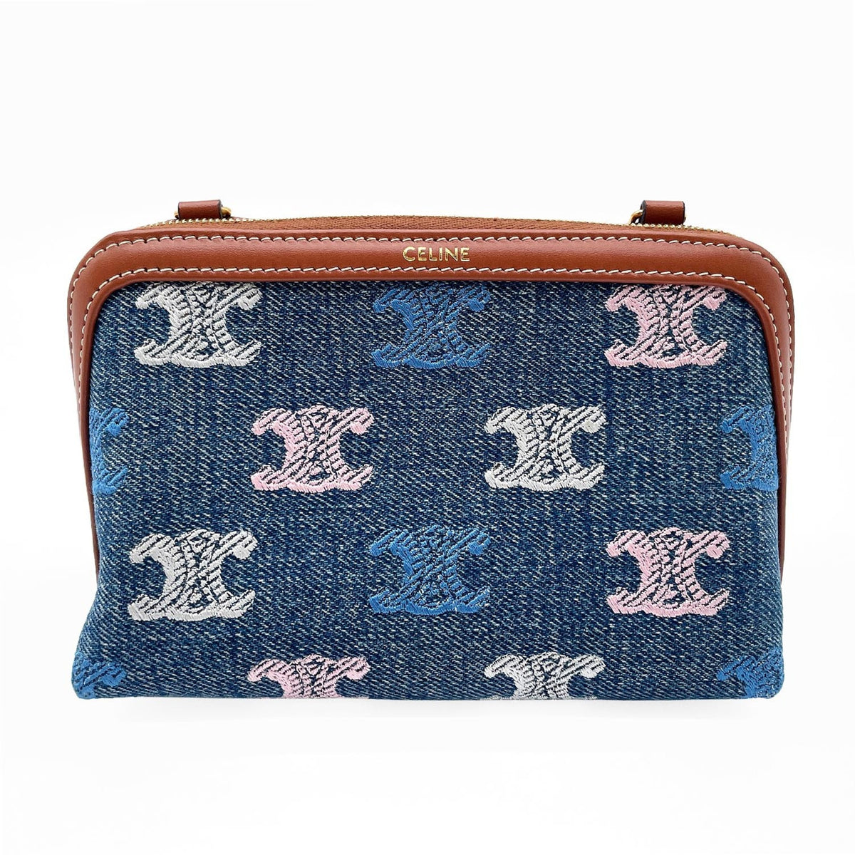 Celine Blue Brown Multi-Color Denim Clutch Bag (Pre-Owned)