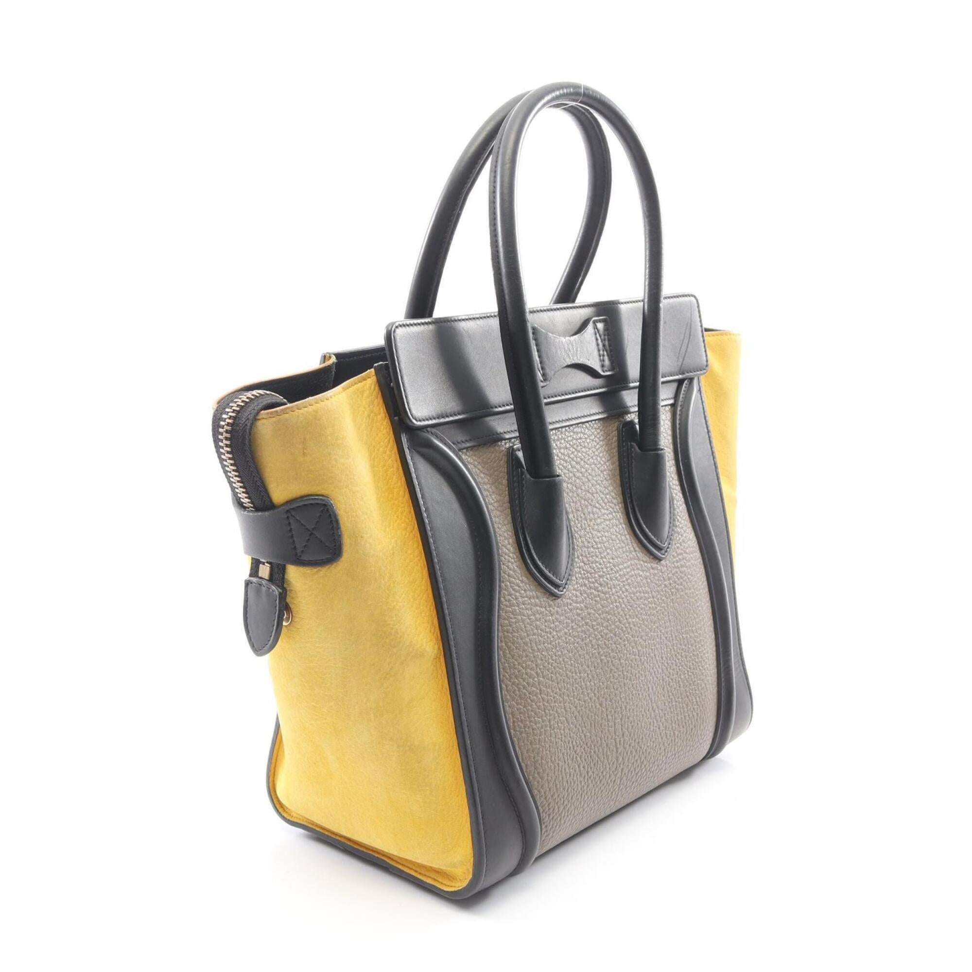 Celine Black Gray Yellow Leather Suede Handbag Tote Bag (Pre-Owned)