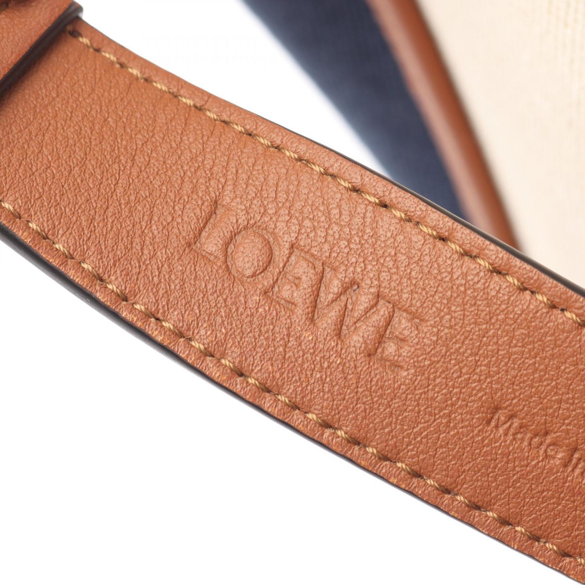 Loewe Brown Ivory Navy Canvas Leather Handbag Shoulder Bag (Pre-Owned)