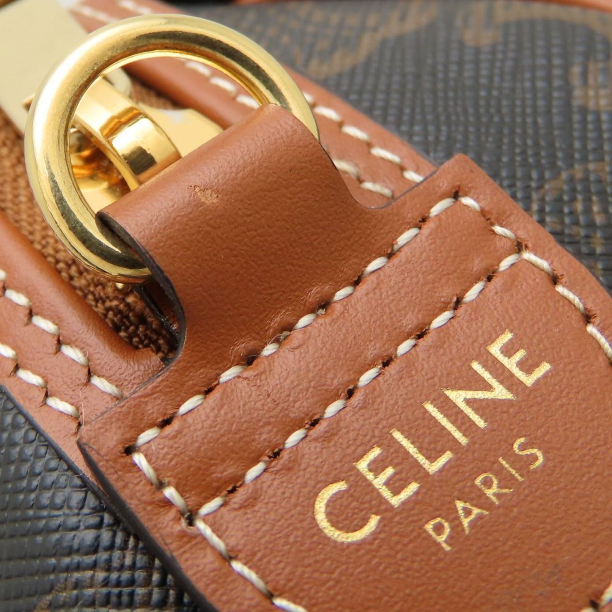 Celine Brown Leather Canvas Boston Bag Handbag (Pre-Owned)
