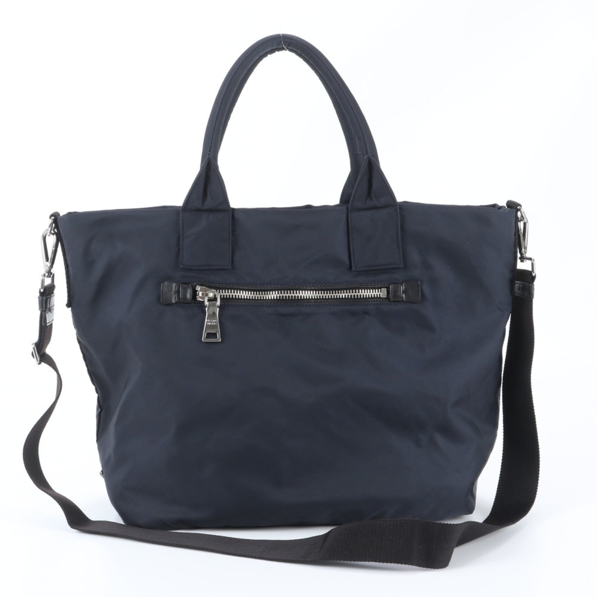 Prada Black Navy Nylon Leather Shoulder Bag (Pre-Owned)