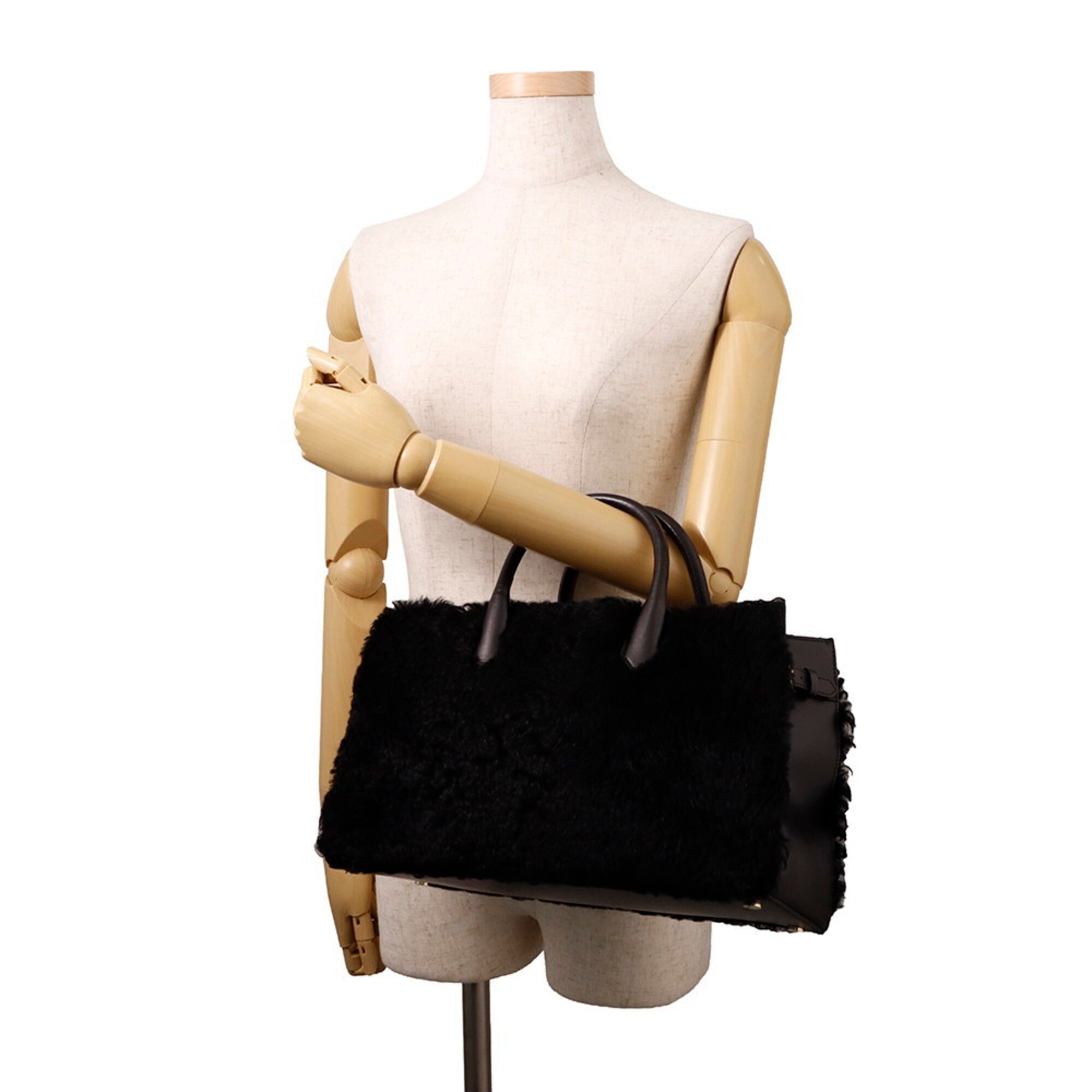 Balenciaga Black Fur Handbag Shoulder Bag (Pre-Owned)