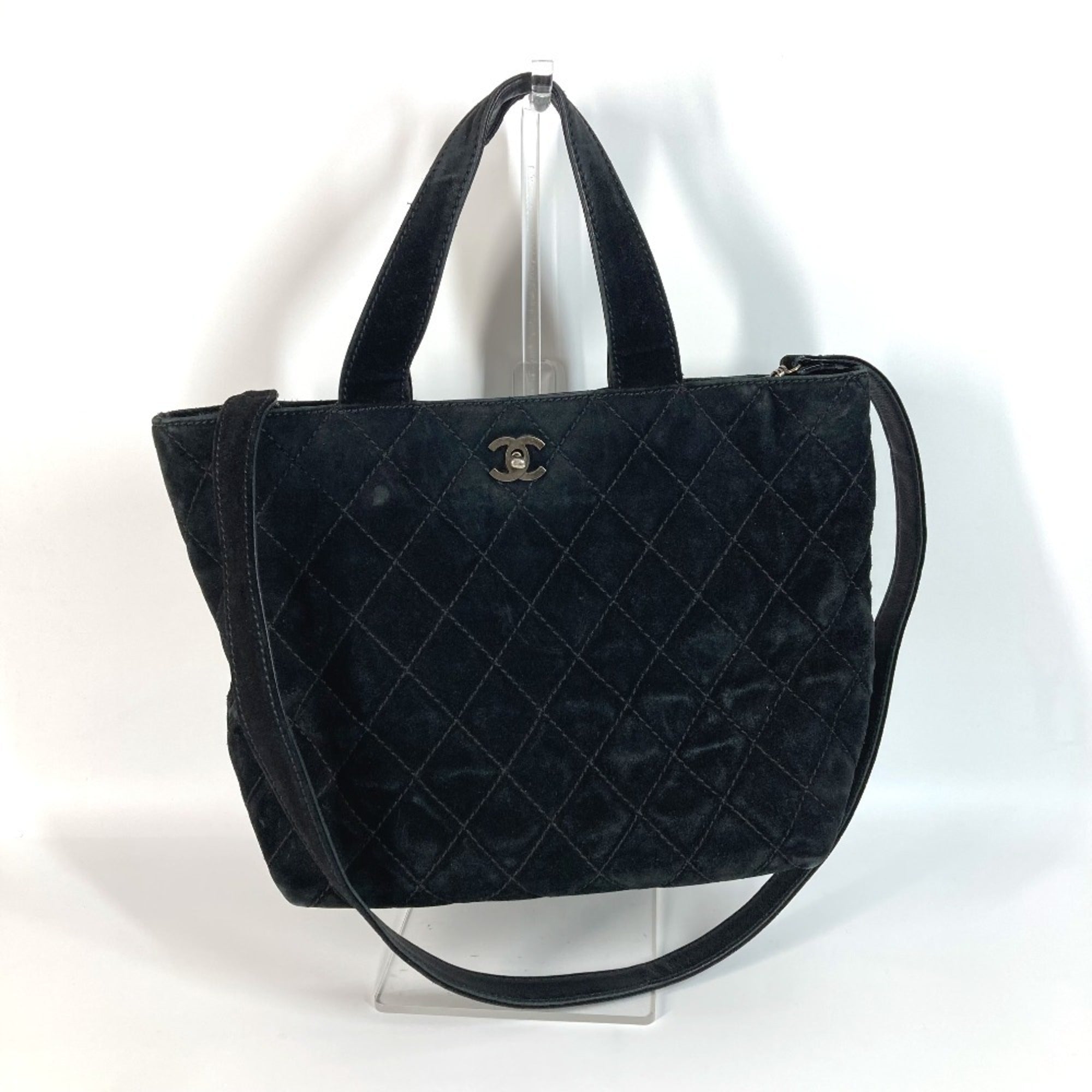 Chanel Black Suede Shoulder Bag Tote Bag (Pre-Owned)