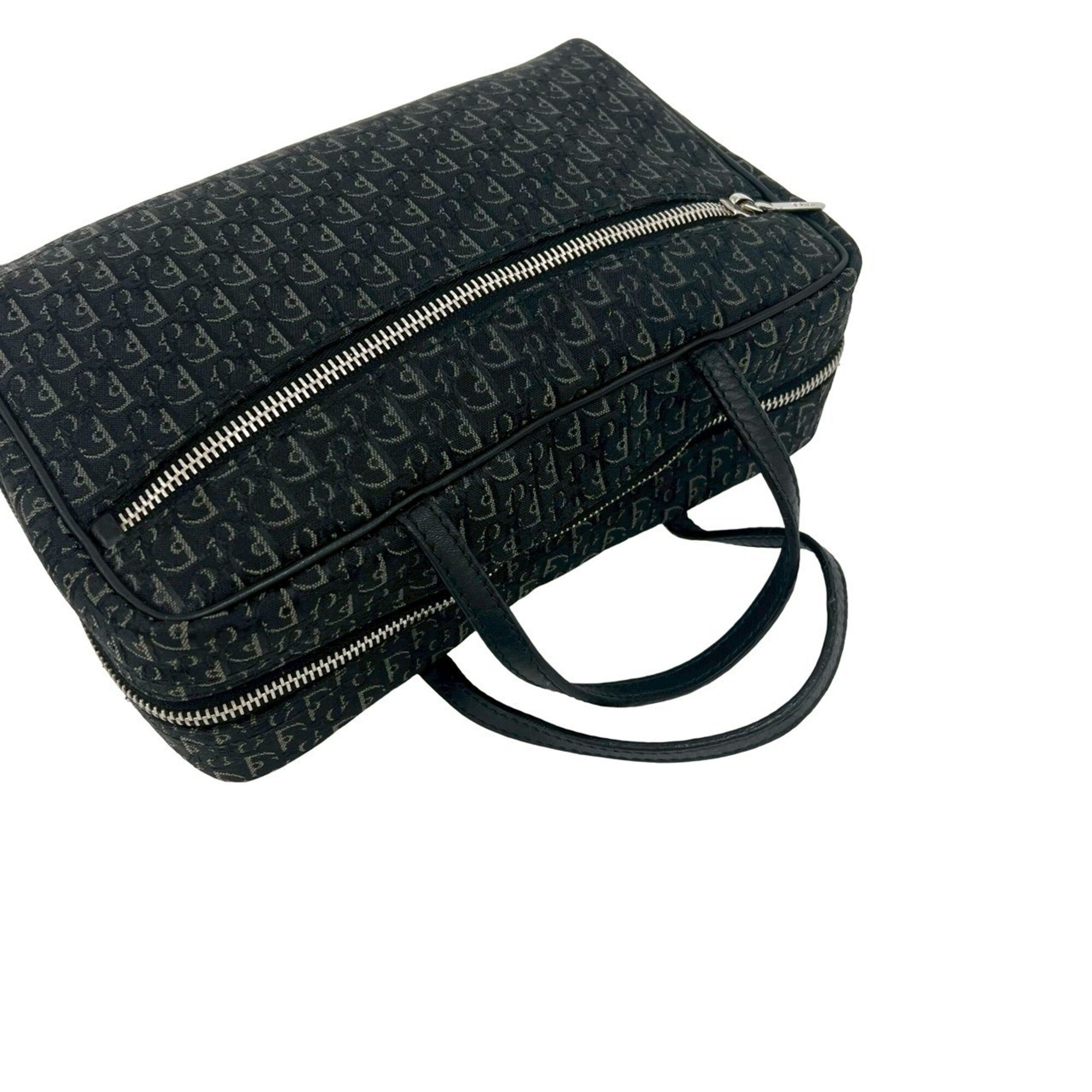 Christian Dior Black Canvas Leather Boston Bag Handbag (Pre-Owned)