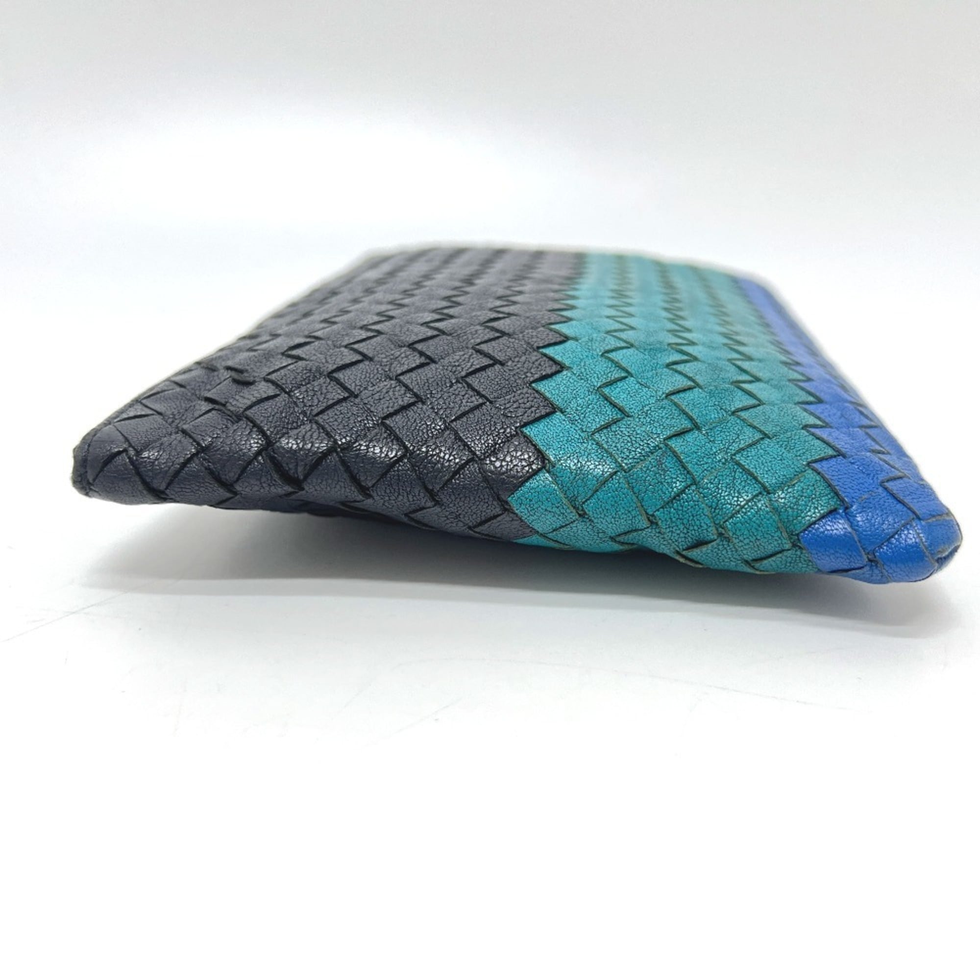 Bottega Veneta Intrecciato Black Blue Green Intrecciato Clutch Bag Pouch (Pre-Owned)