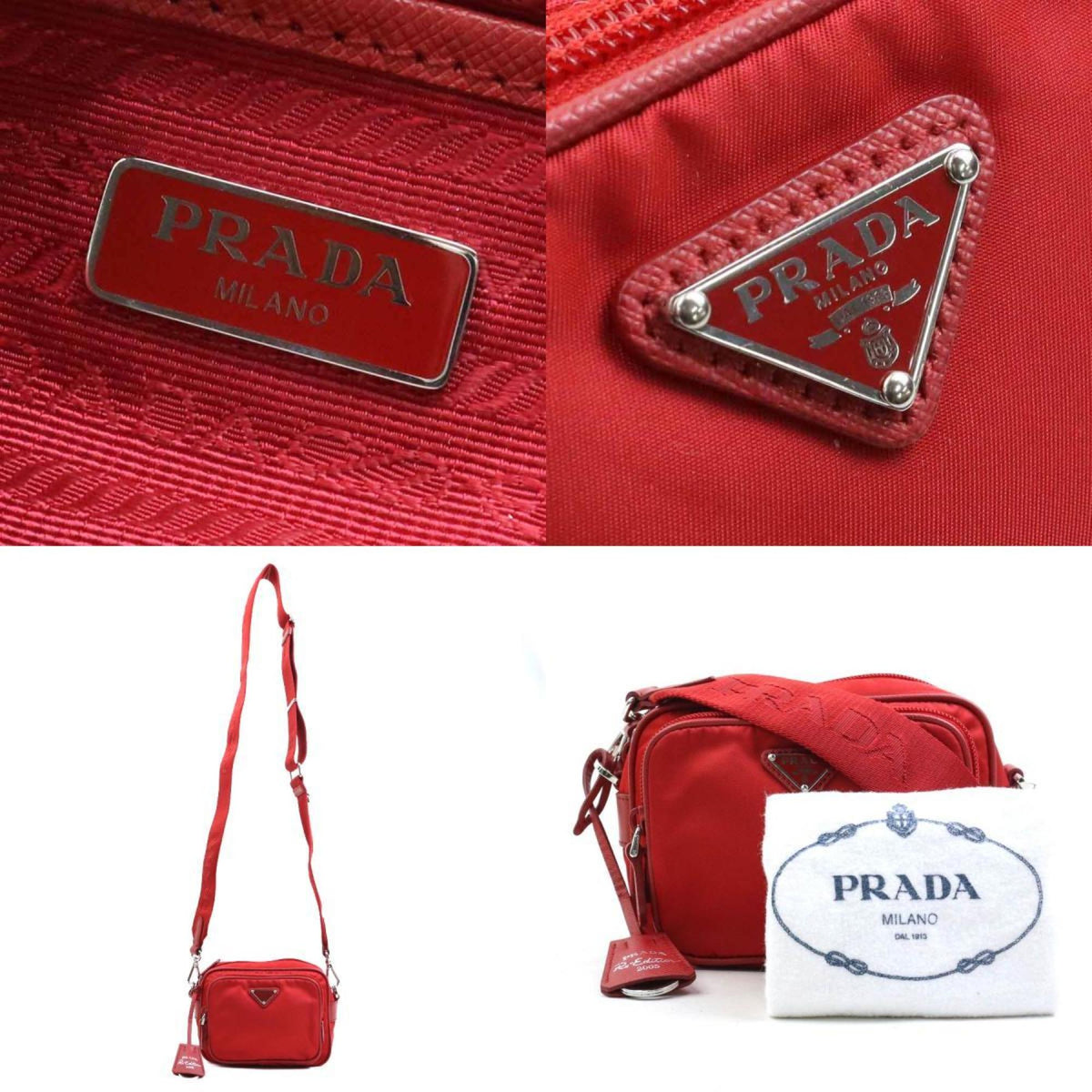 Prada Red Color Nylon Shoulder Bag (Pre-Owned)