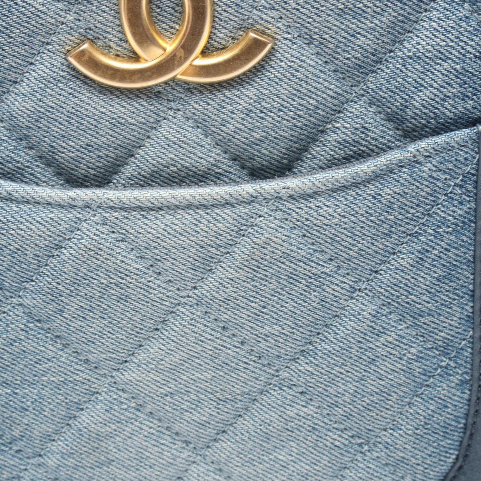 Chanel Blue Denim Leather Handbag Shoulder Bag (Pre-Owned)