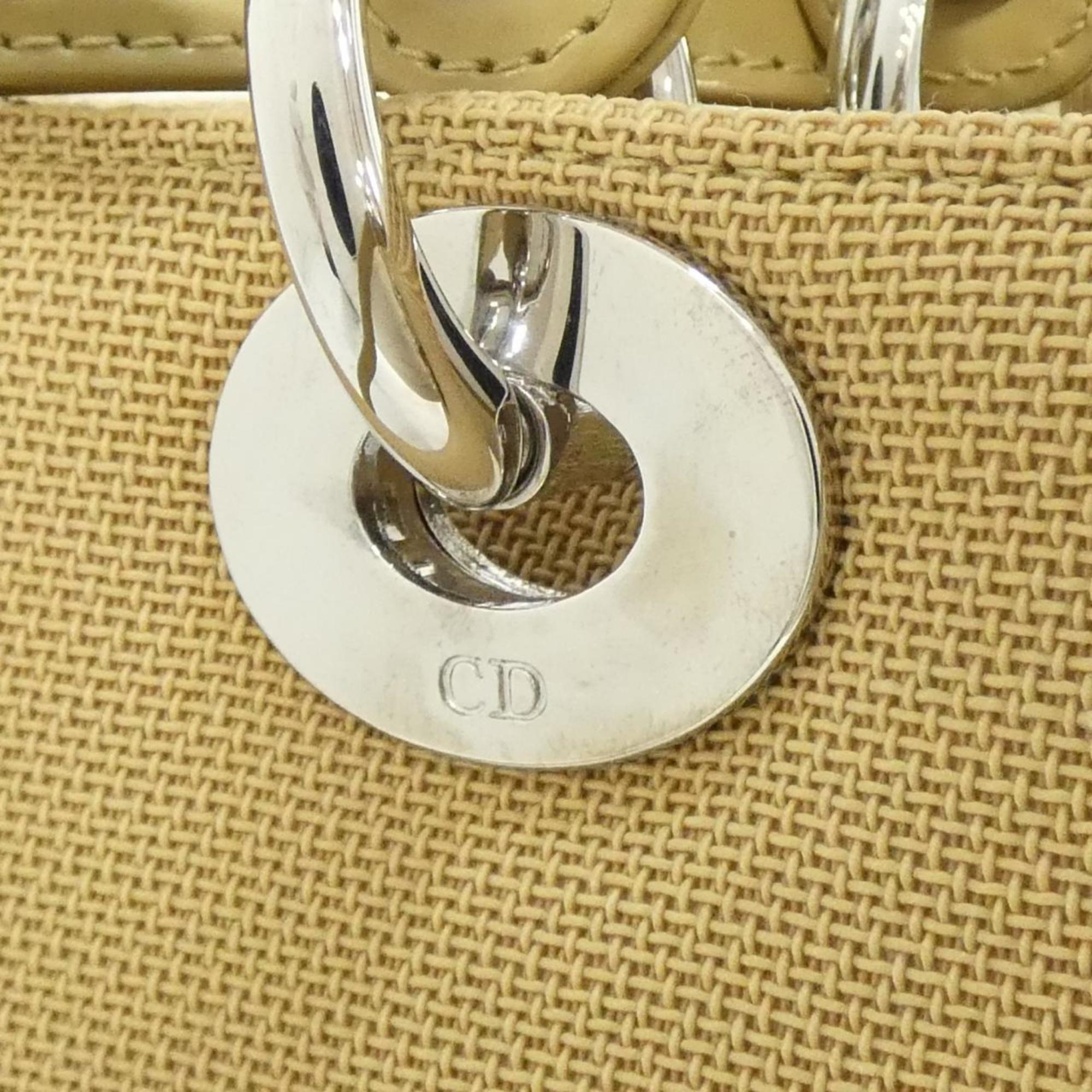 Christian Dior Beige Canvas Leather Handbag (Pre-Owned)