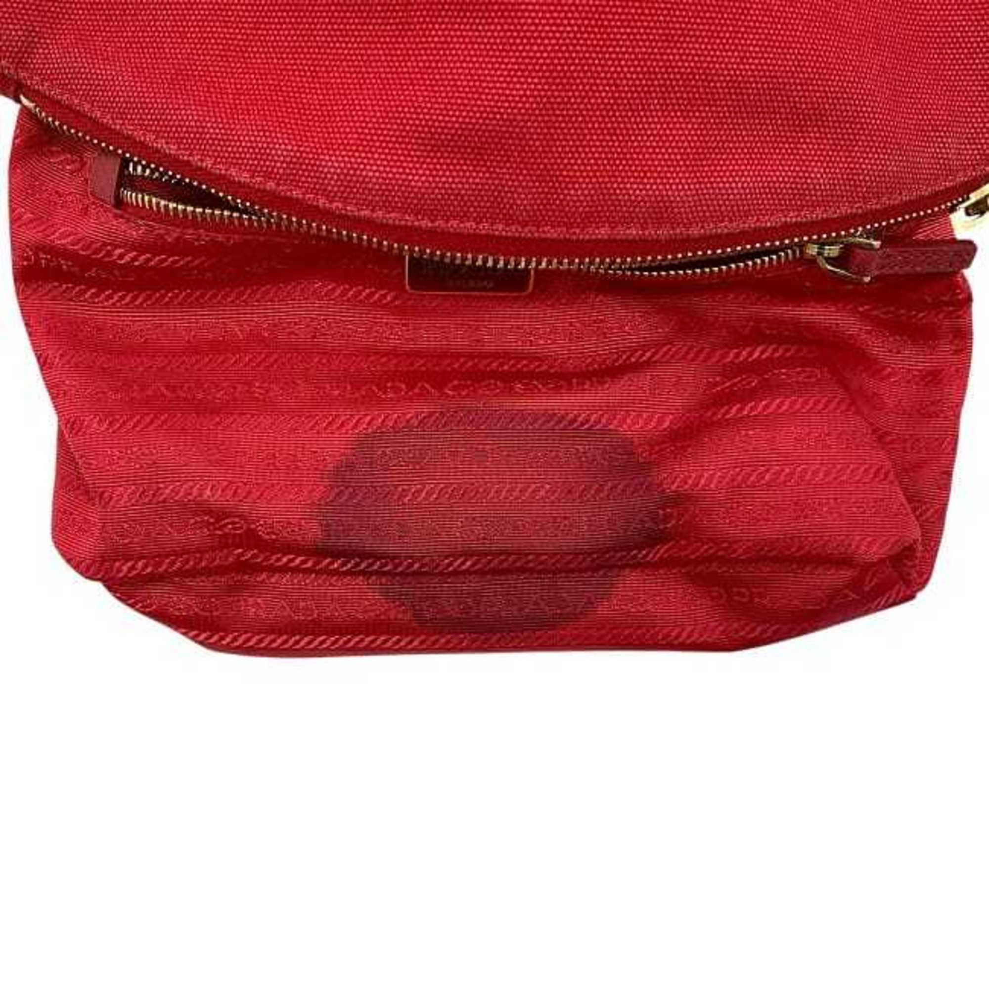 Prada Red Color Canvas Leather Pouch (Pre-Owned)