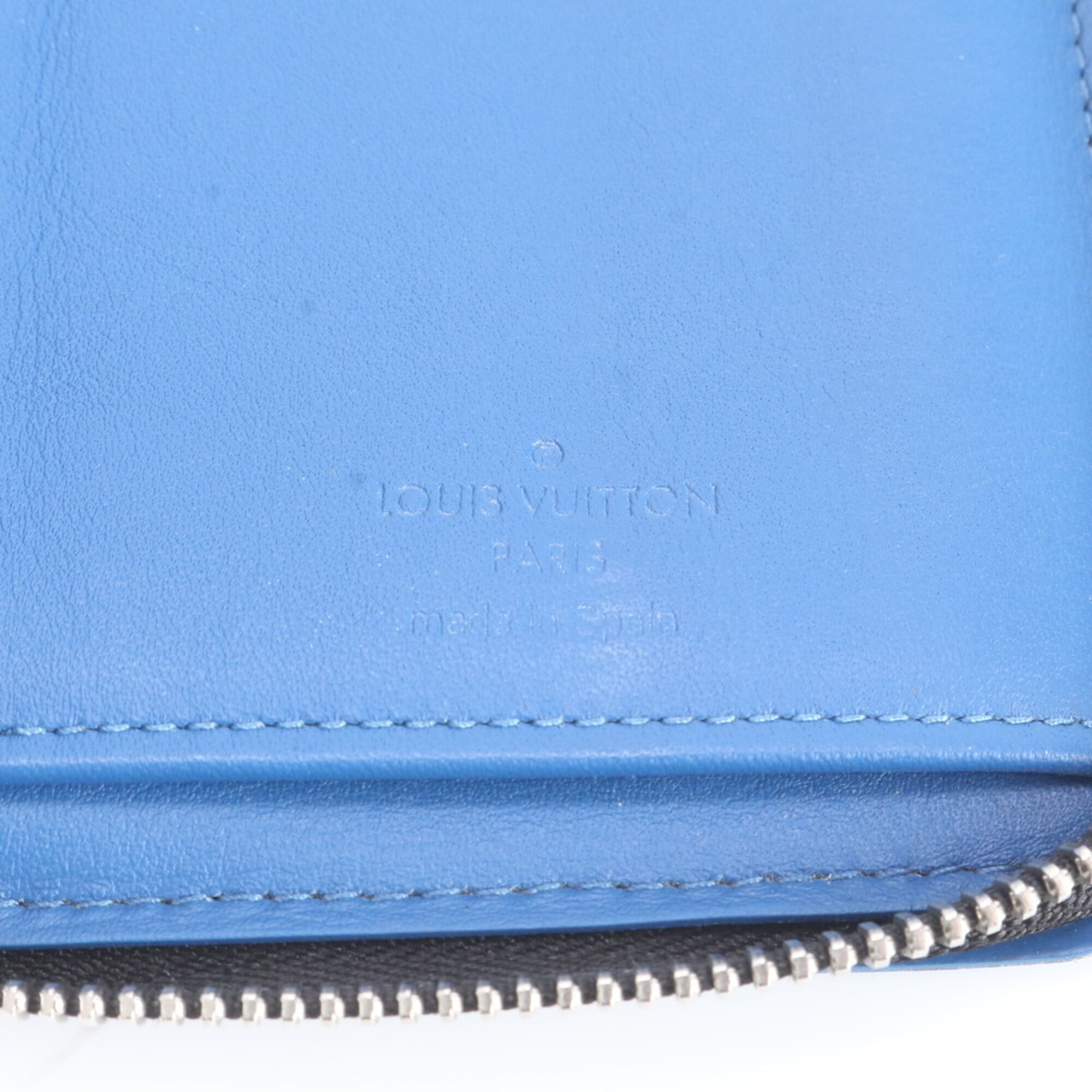 Louis Vuitton Black Blue Leather Coated Canvas Long Wallet (Bi-Fold) (Pre-Owned)