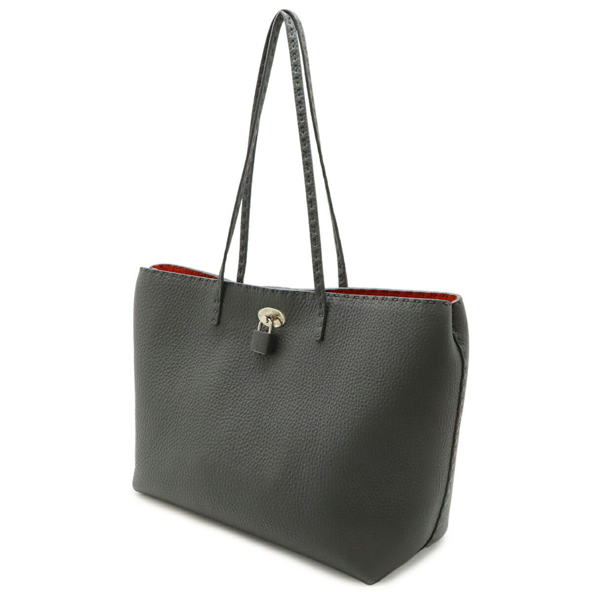 Fendi Selleria Gray Red Color Leather Shoulder Bag Tote Bag (Pre-Owned)