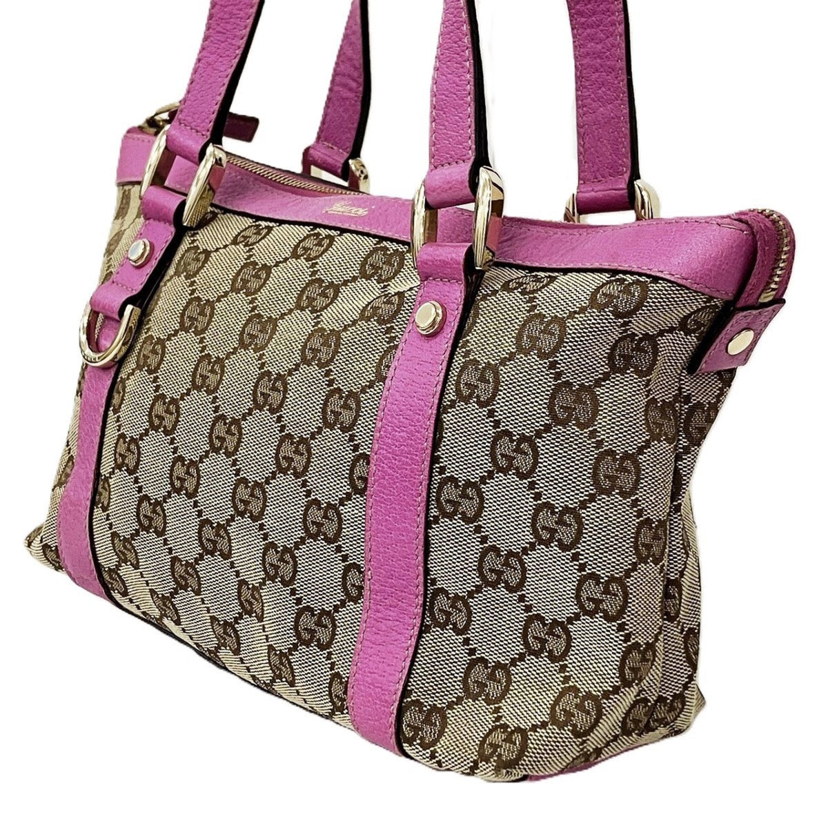Gucci Gg Canvas Beige Pink Gg Canvas Leather Handbag (Pre-Owned)