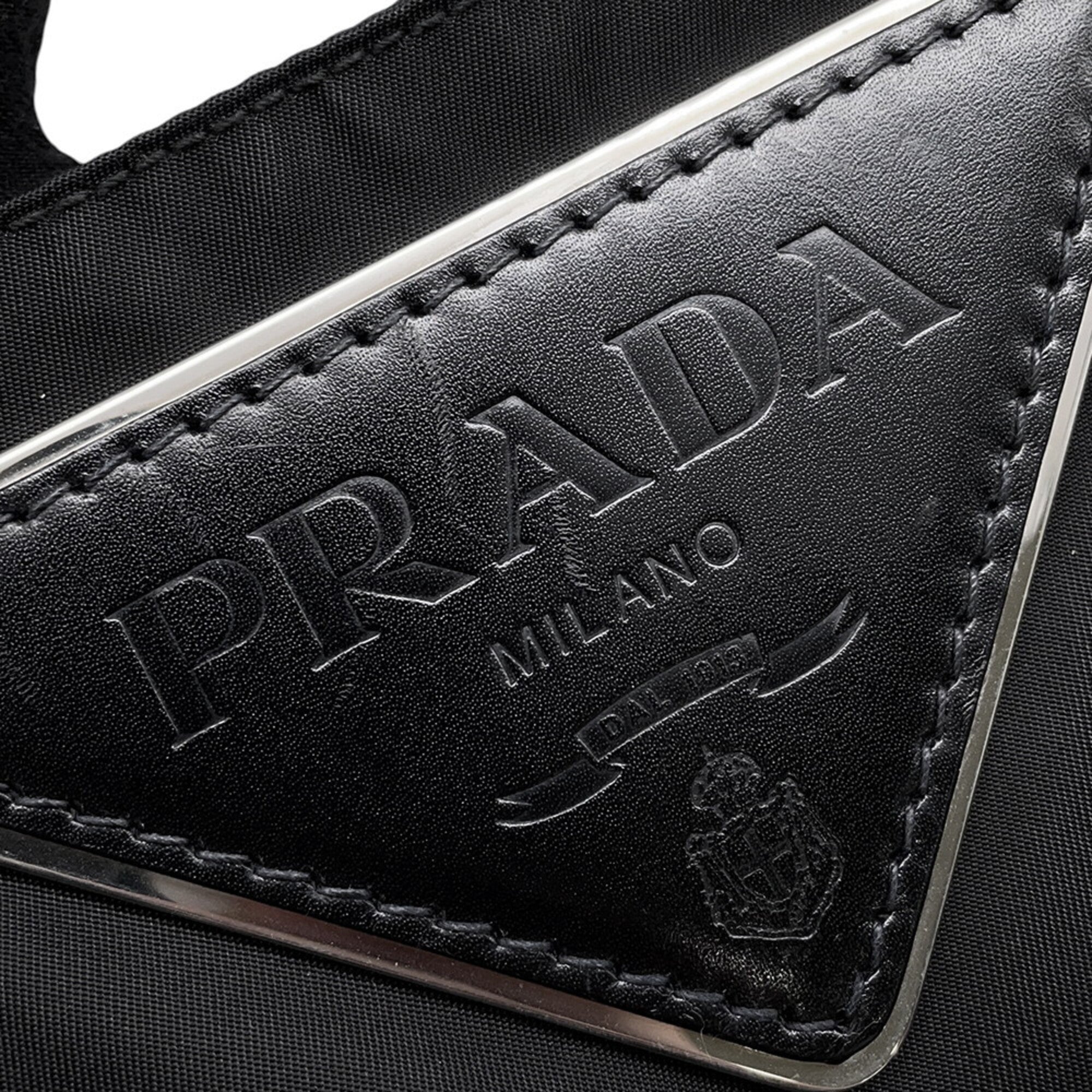 Prada Black Nylon Leather Handbag Tote Bag (Pre-Owned)