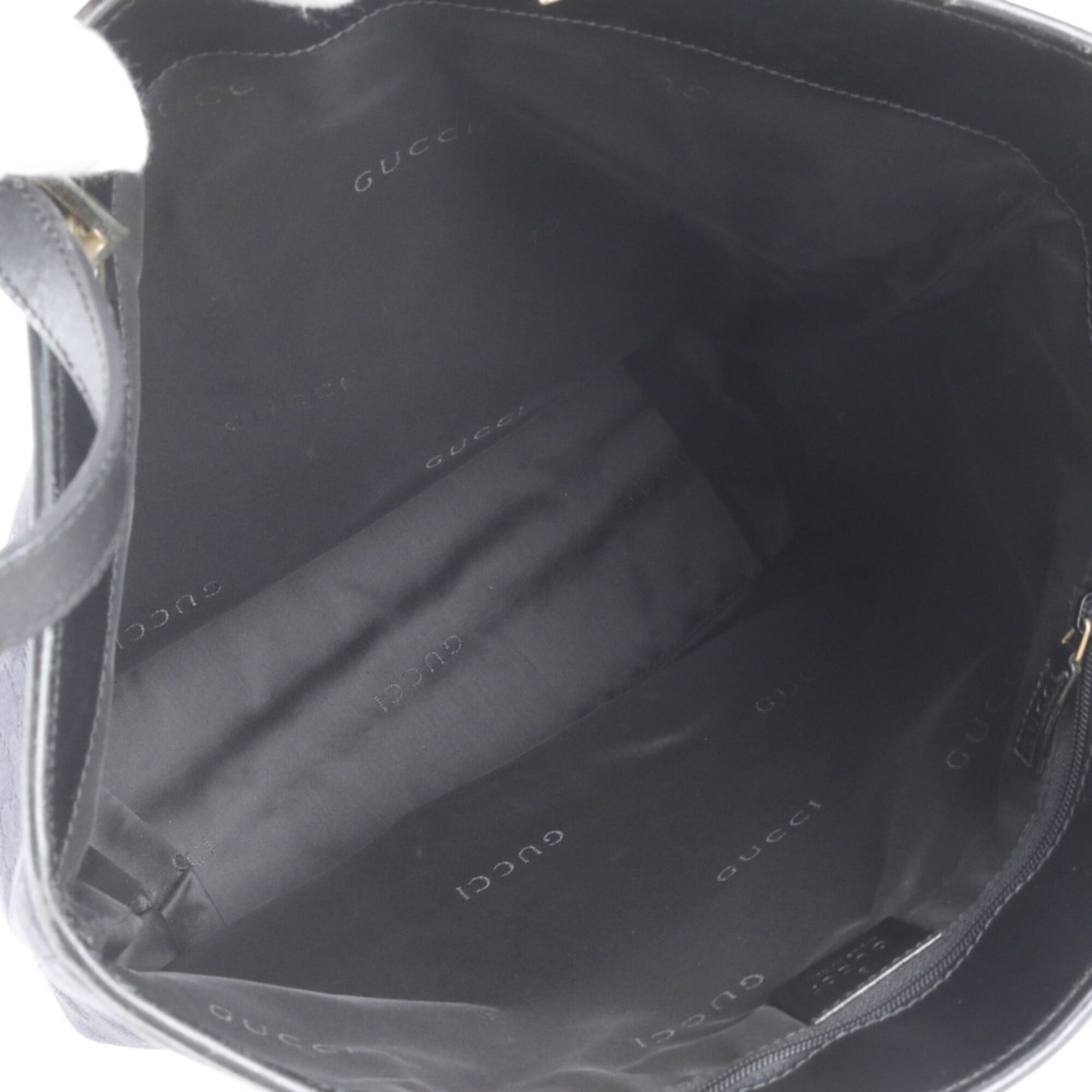 Gucci Black Leather Canvas Handbag Shoulder Bag Tote Bag (Pre-Owned)