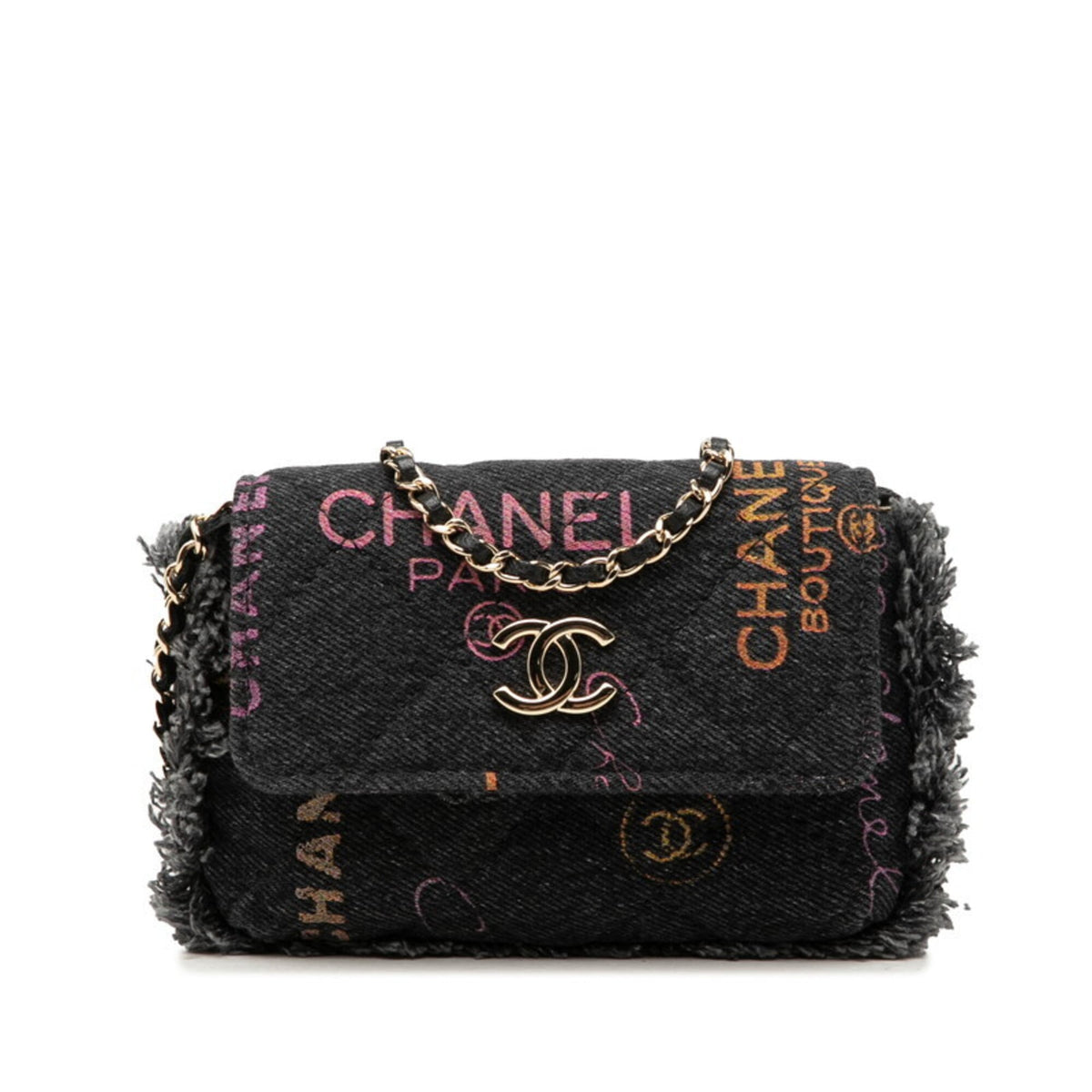 Chanel Matelasse Black Multi-Color Denim Pochette Shoulder Bag (Pre-Owned)