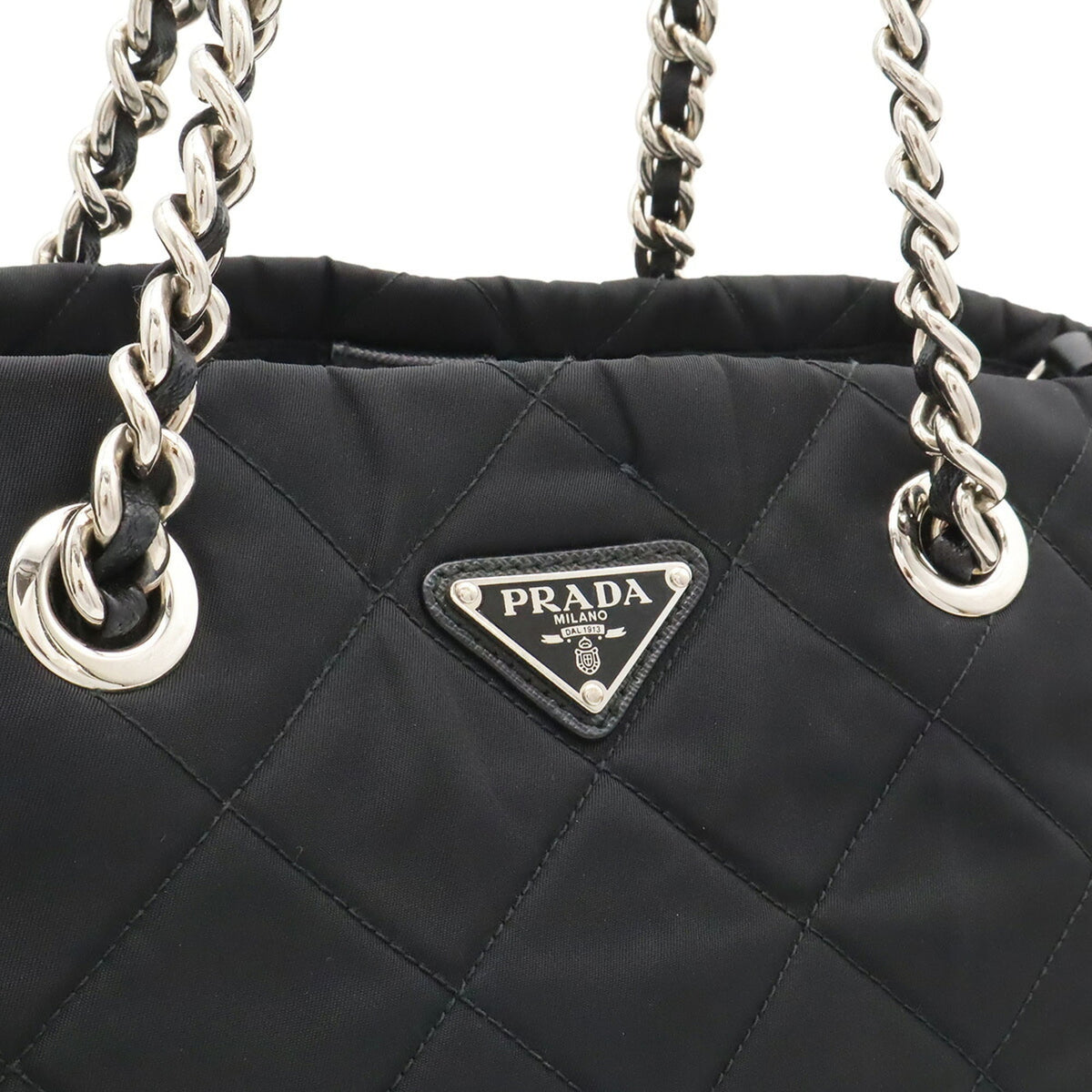 Prada Nero Nylon Leather Handbag Shoulder Bag (Pre-Owned)