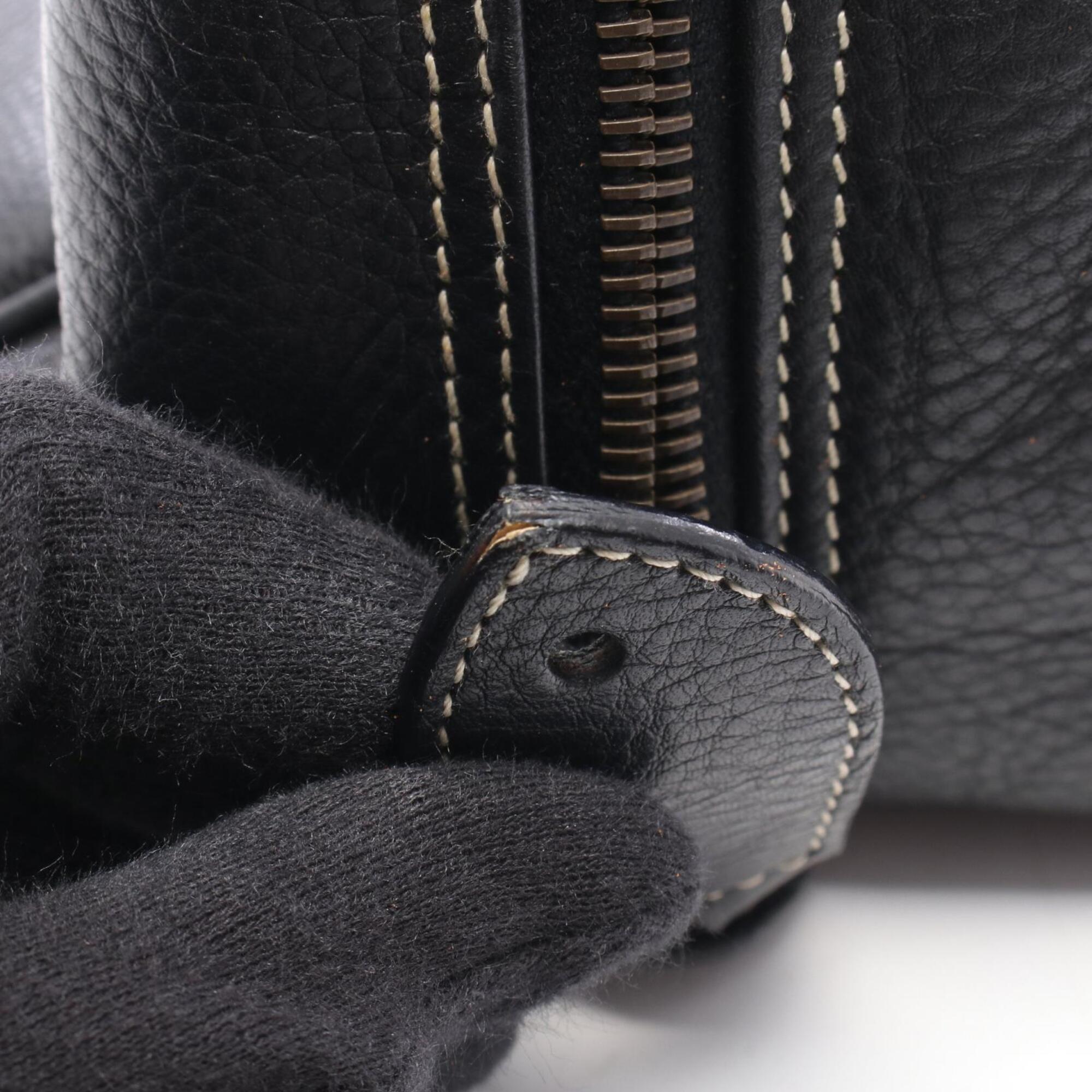 Christian Dior Black Leather Boston Bag Handbag (Pre-Owned)