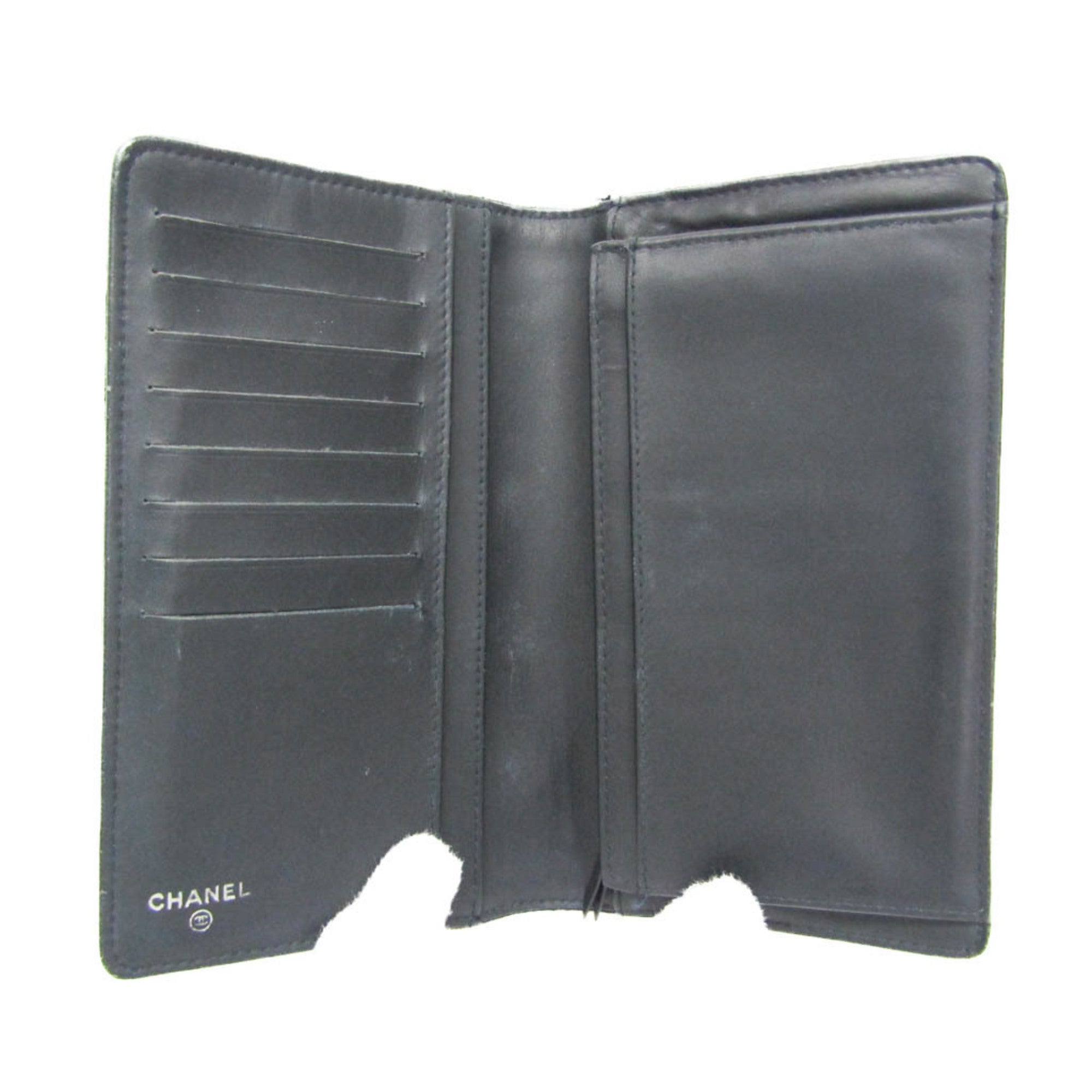 Chanel Boy Chanel Dark Navy Leather Long Wallet (Bi-Fold) (Pre-Owned)