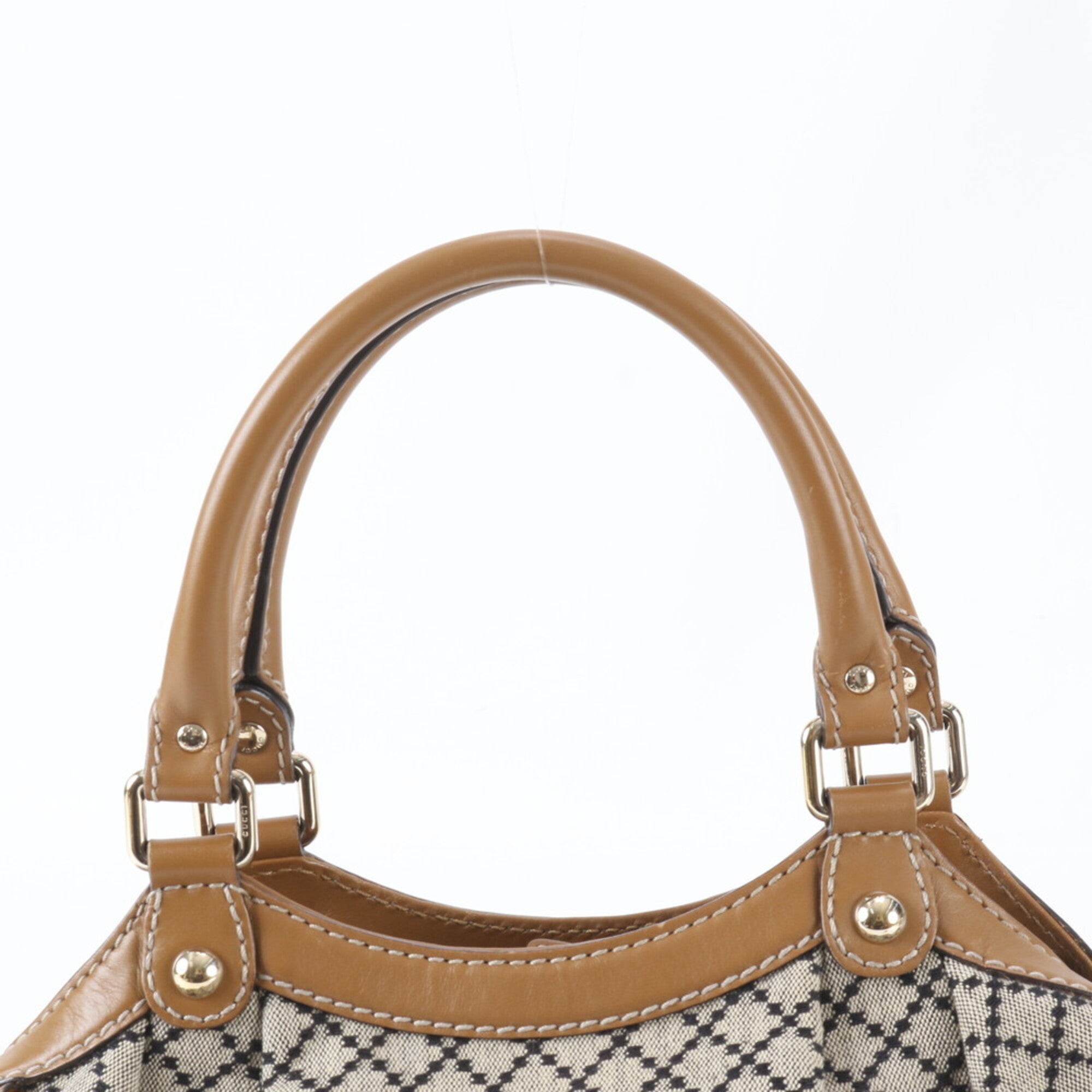Gucci Brown Leather Canvas Handbag Shoulder Bag Tote Bag (Pre-Owned)