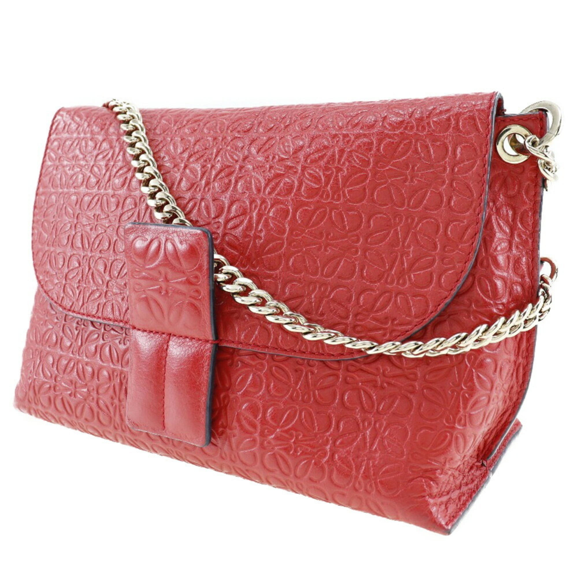 Loewe Avenue Red Color Leather Shoulder Bag (Pre-Owned)