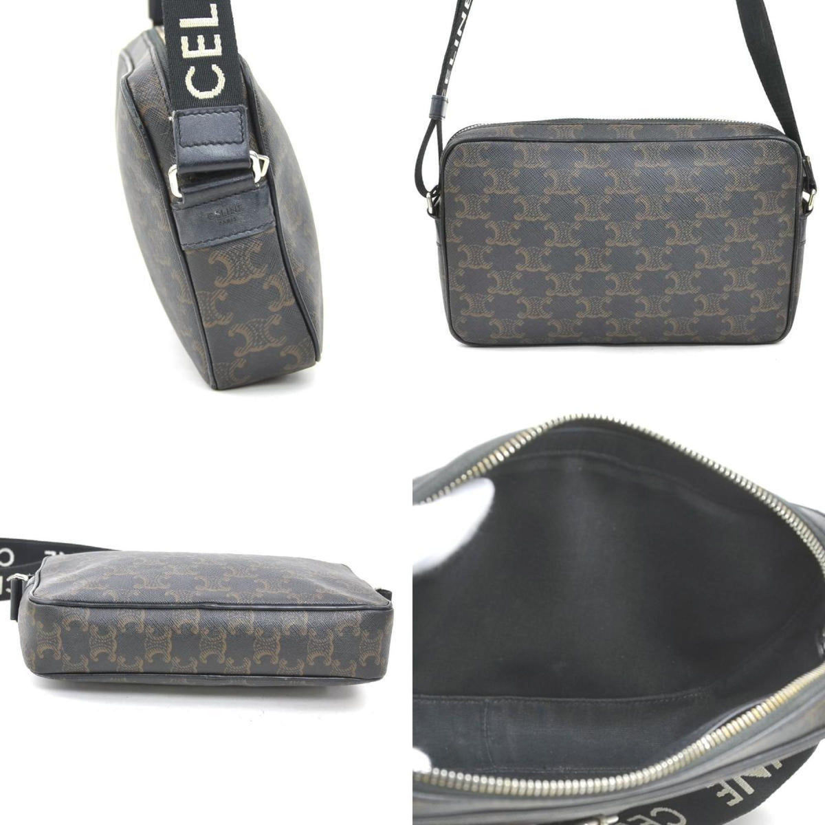 Celine Black Brown Coated Canvas Shoulder Bag (Pre-Owned)