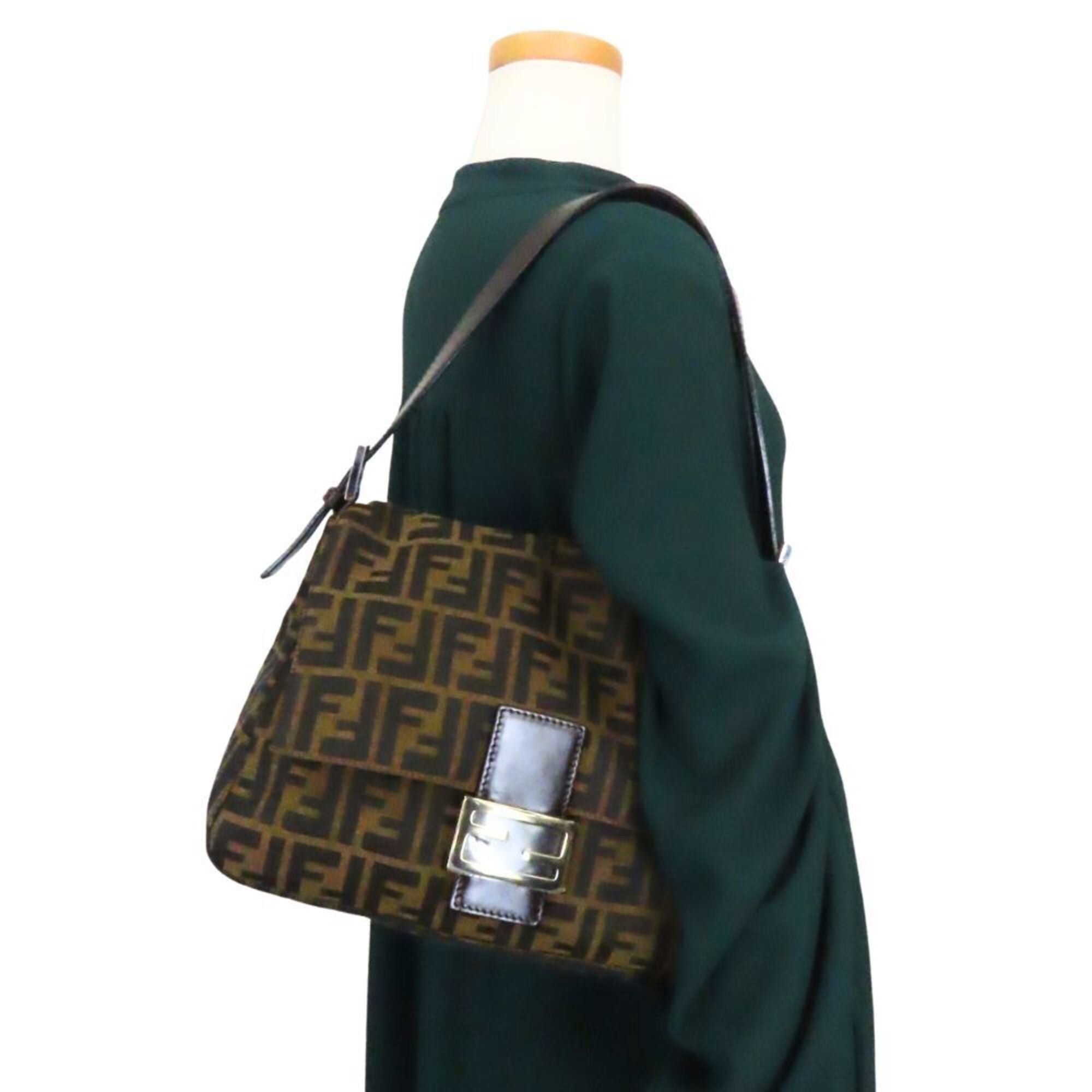 Fendi Zucca Black Brown Canvas Leather Shoulder Bag (Pre-Owned)