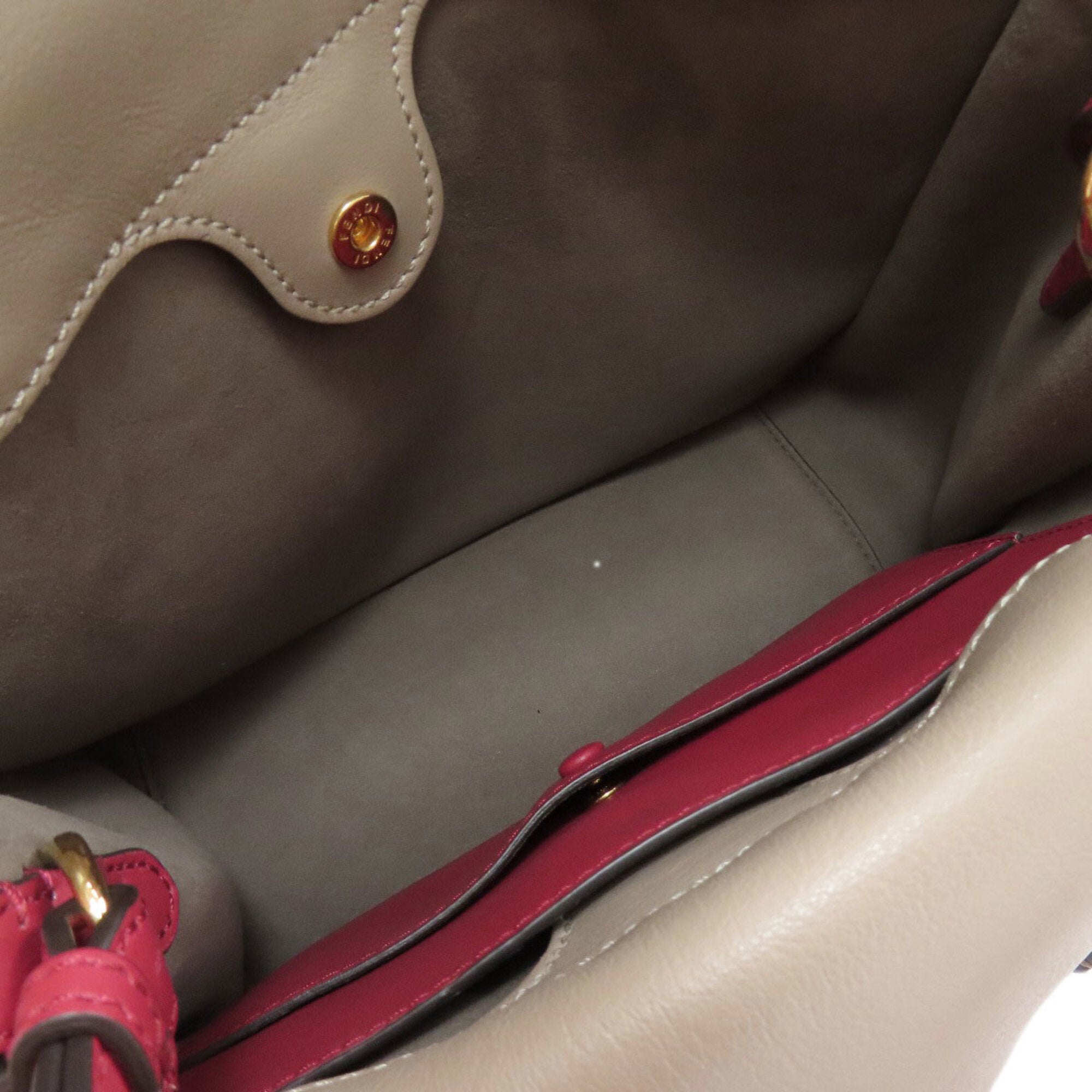 Fendi Beige Red Color Leather Handbag (Pre-Owned)