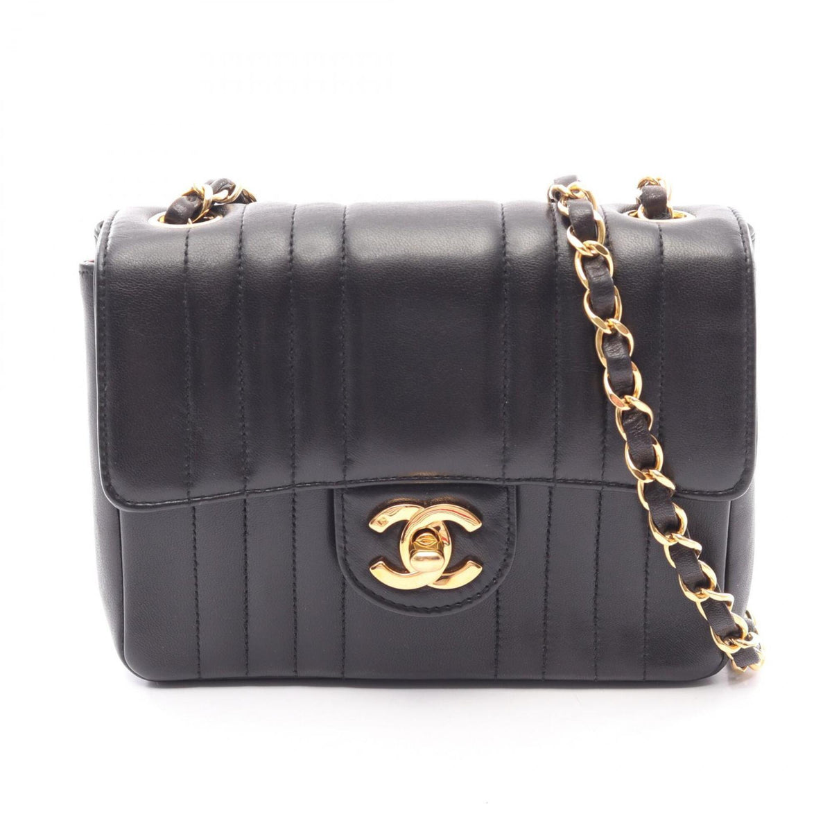 Chanel Black Leather Handbag Shoulder Bag (Pre-Owned)