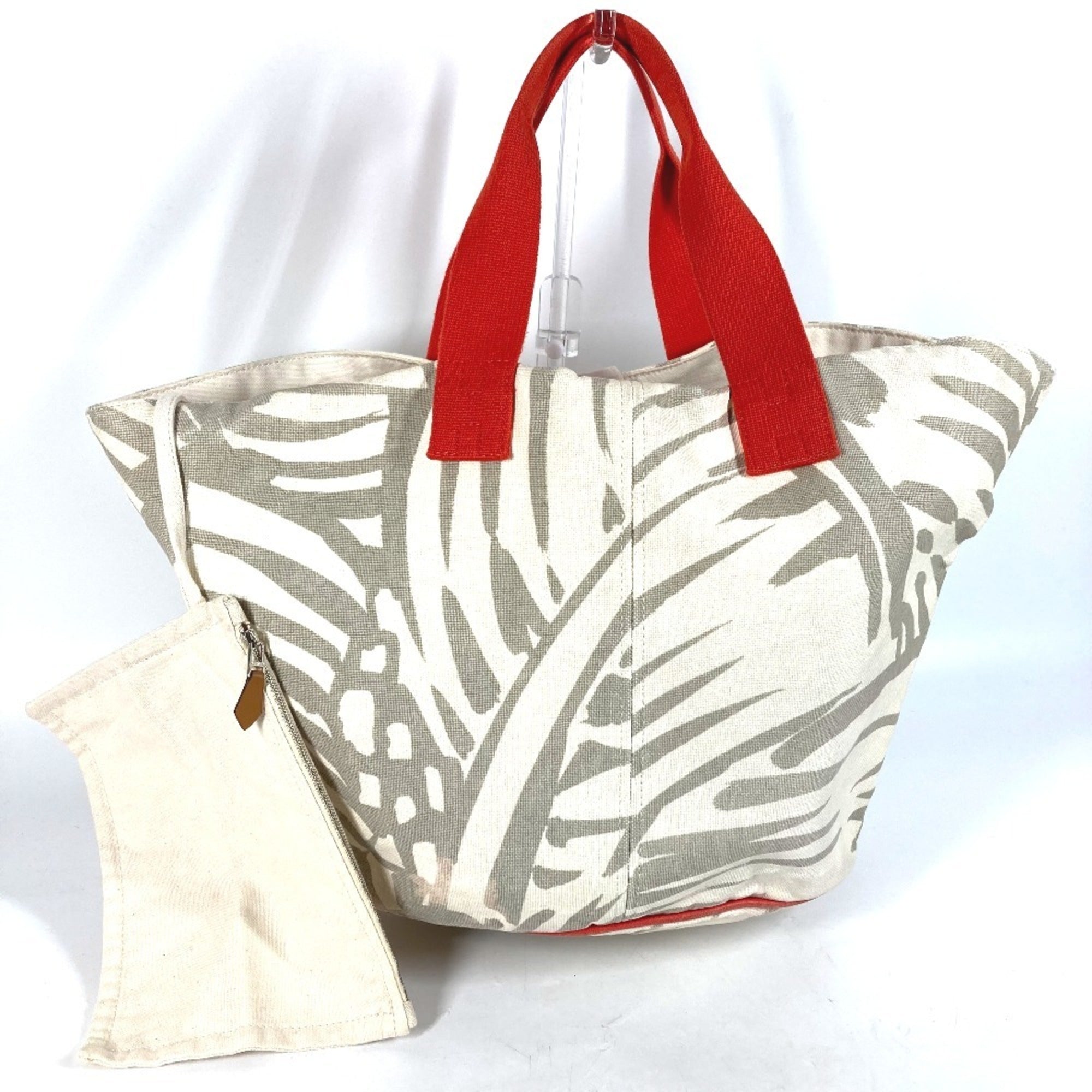Hermes Beige Orange Canvas Shoulder Bag Tote Bag (Pre-Owned)