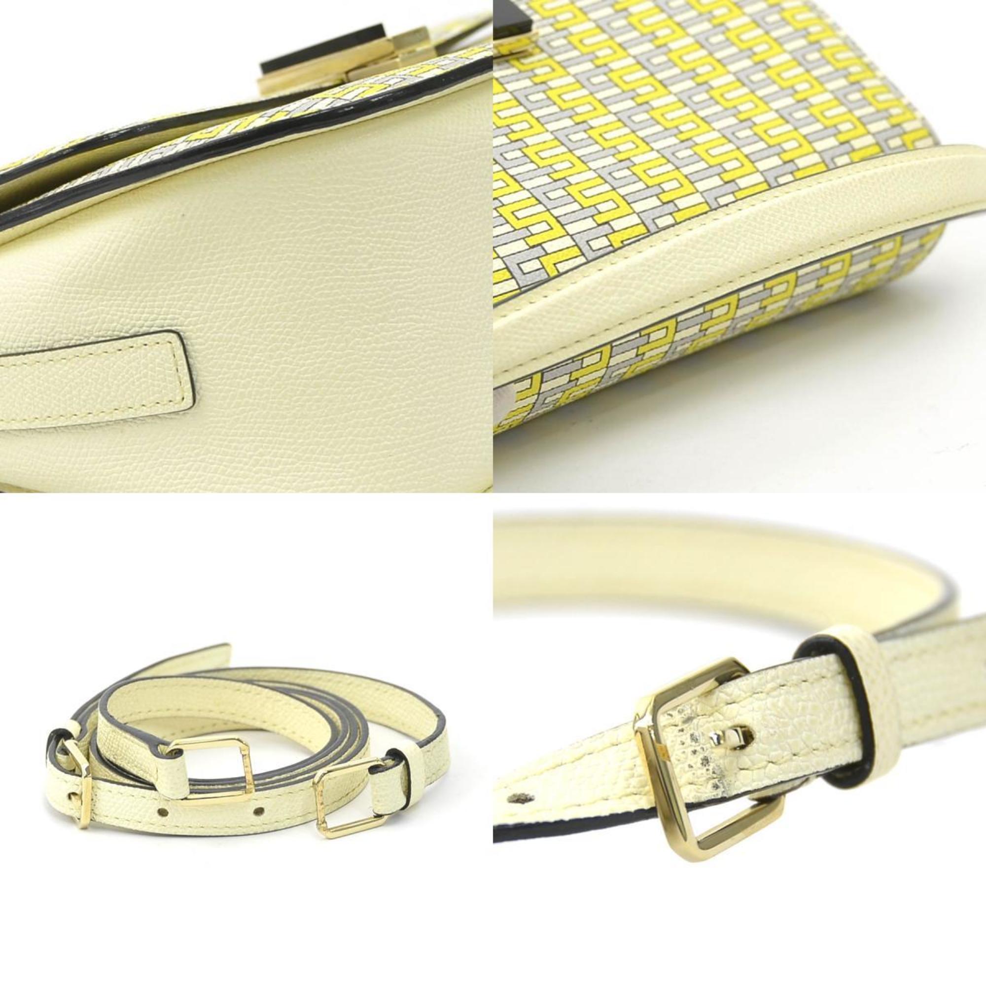 Valextra Gray Ivory Yellow Leather Handbag Shoulder Bag (Pre-Owned)